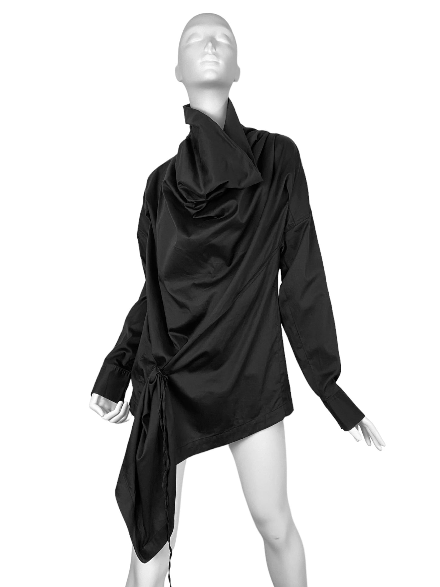 CORA KEMPERMAN 2010s BLACK COWL NECK DRAPED BLOUSE