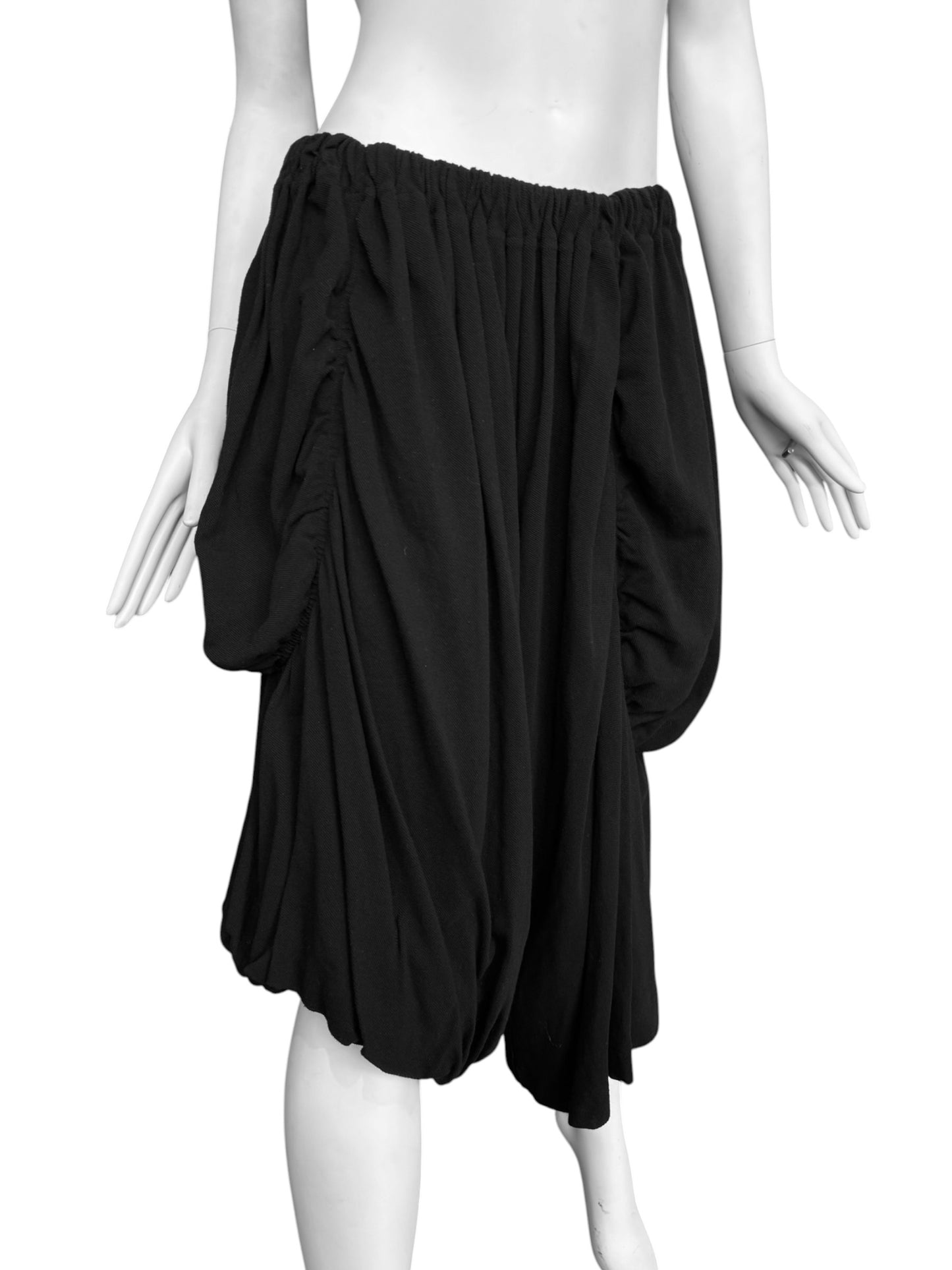 Y’S YOHJI YAMAMOTO 2010s BLACK ASYMMETRICAL DRAPED SHORTS