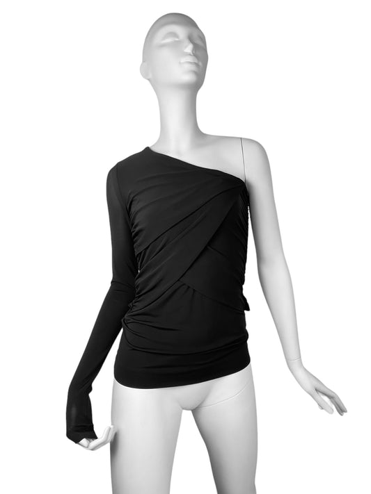 PINKO 2010s BLACK DRAPED 1 SLEEVE TOP