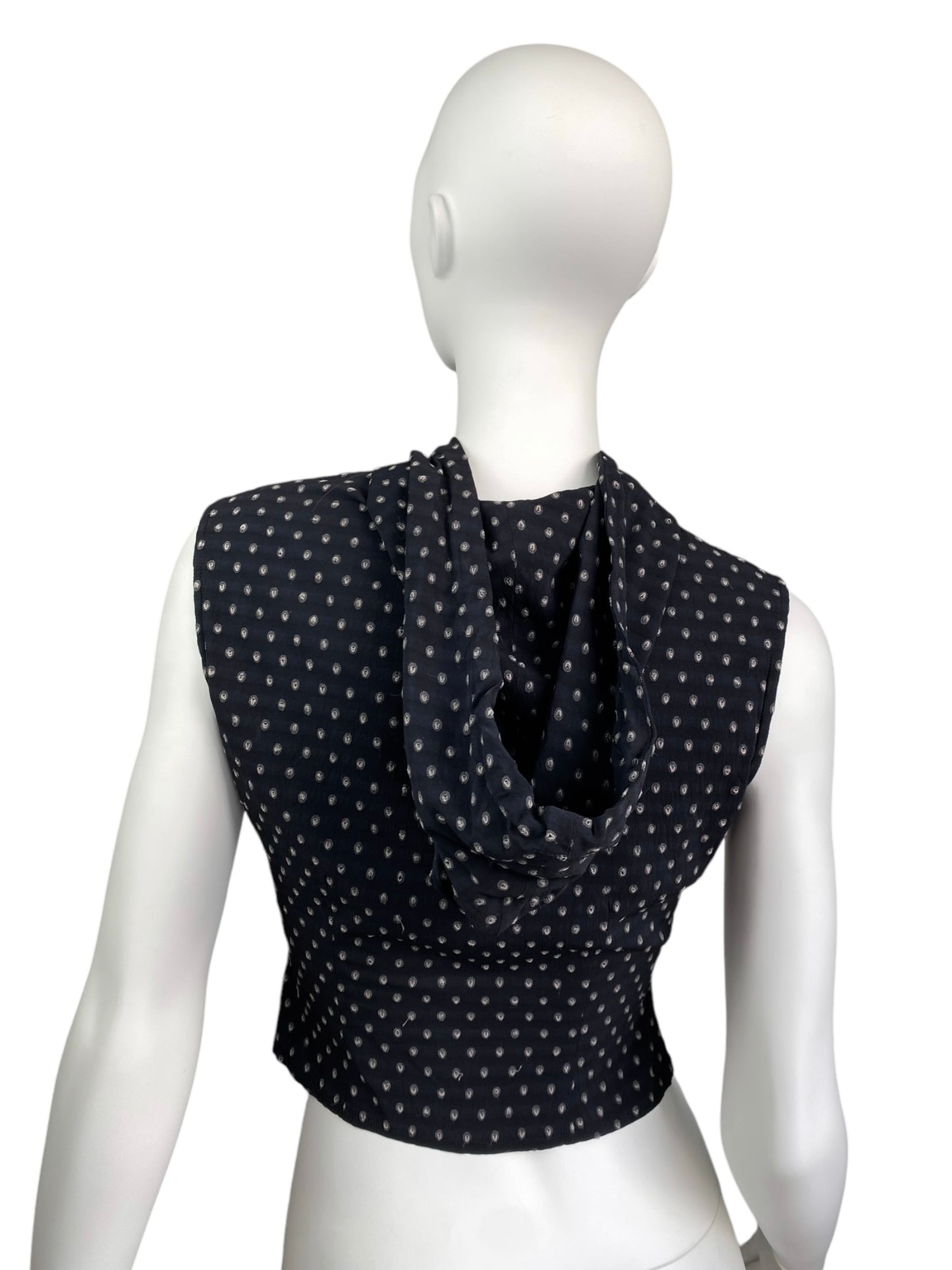 PLEIN SUD 1990s DARK BLUE POLKA DOT HOODED VEST