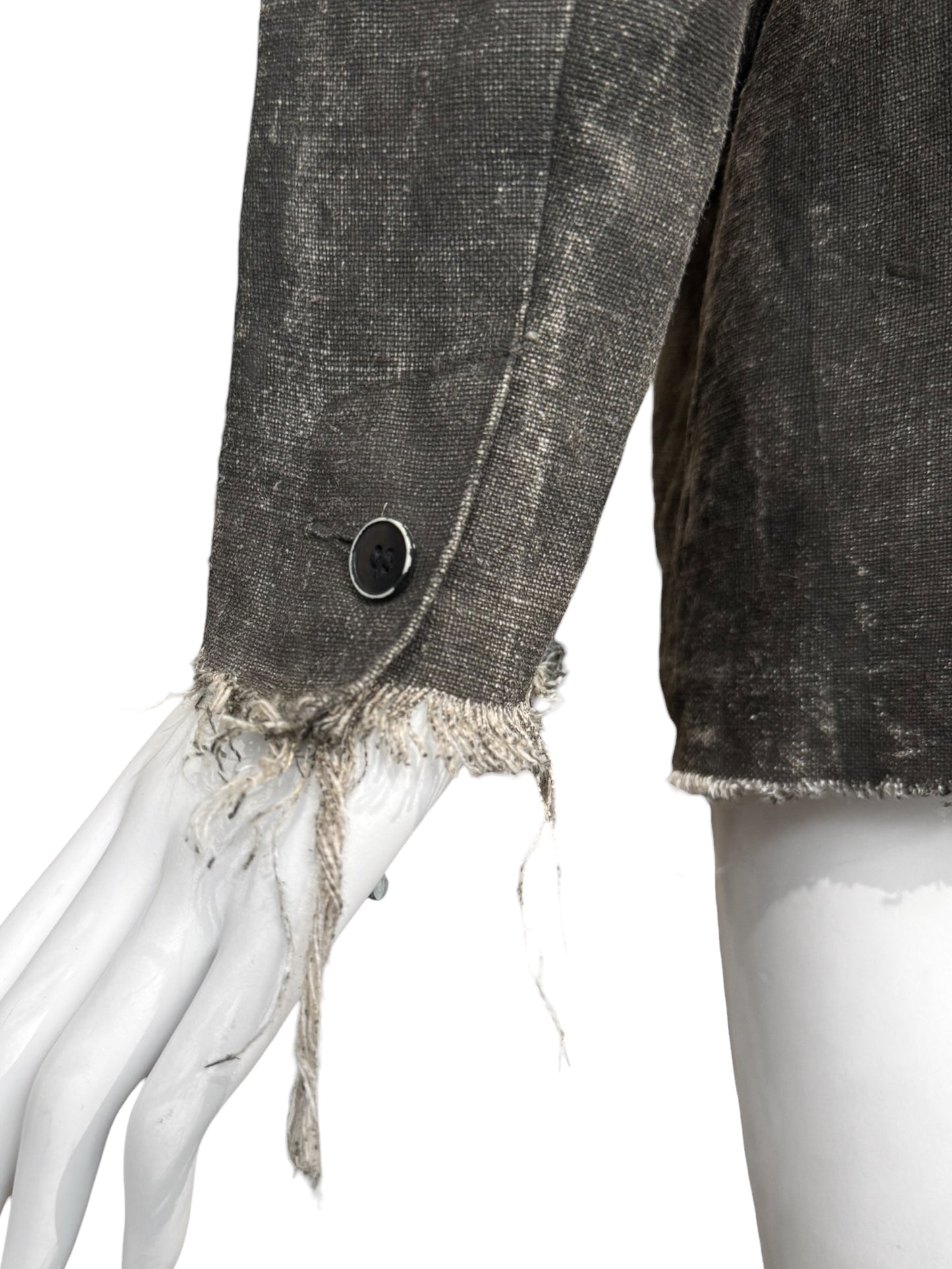 RIPVANWINKLE 2000s GREY LINEN PAINTED DISTRESS BLAZER