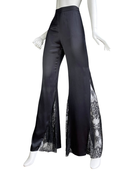 BLUMARINE 2020s BLACK SILK & LACE FLARED PANTS