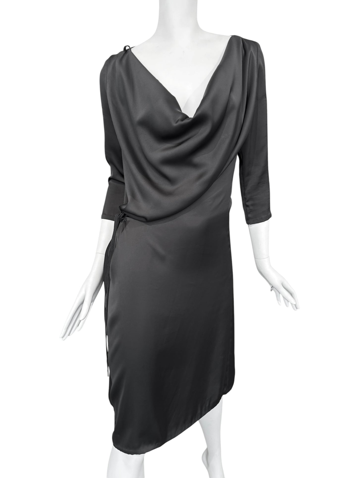 A.F. VANDEVORST RESORT 2010 BLACK SILK WRAP MIDI DRESS