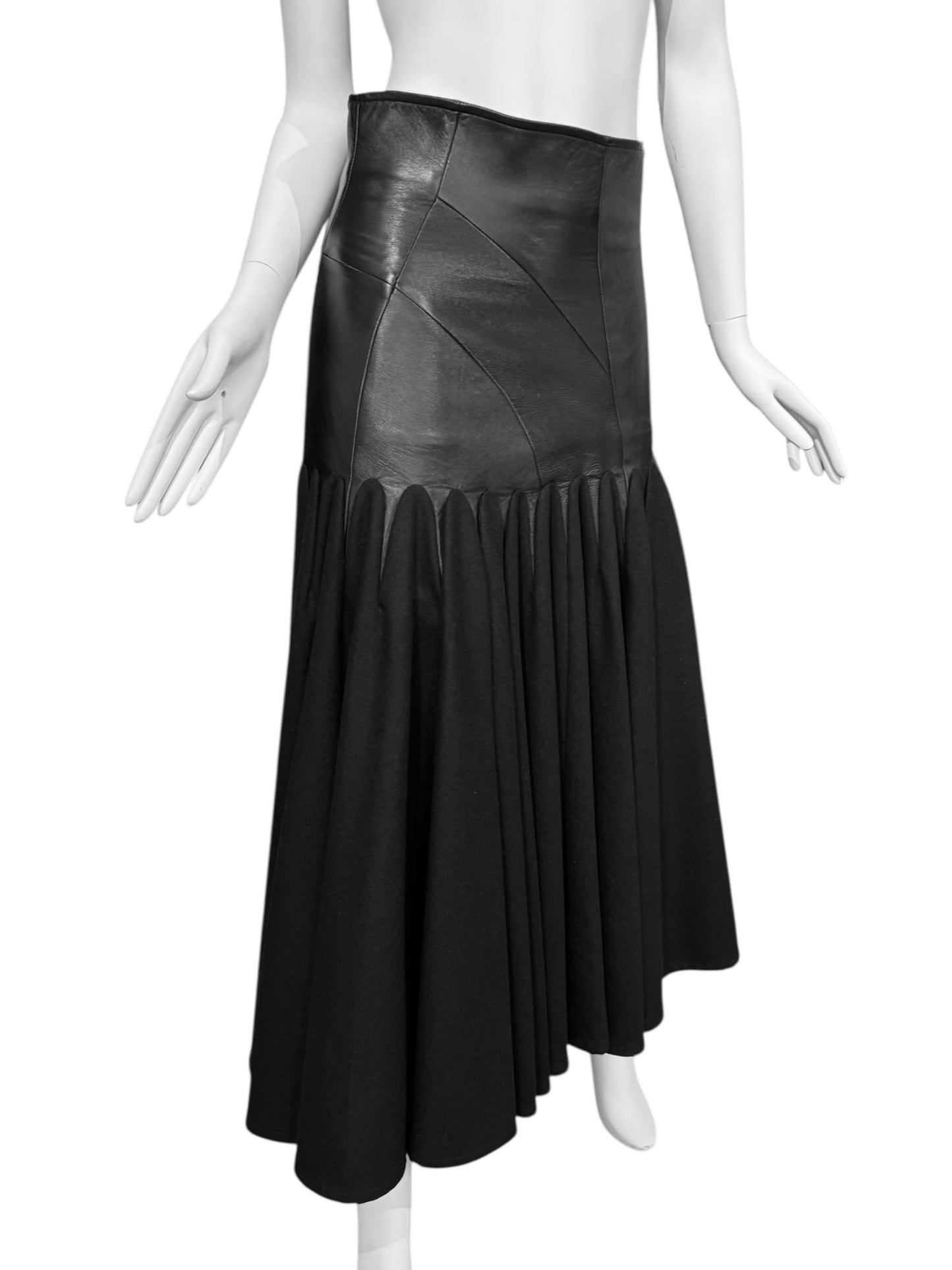 YOHJI YAMAMOTO FW2018 BLACK LEATHER & WOOL SKIRT