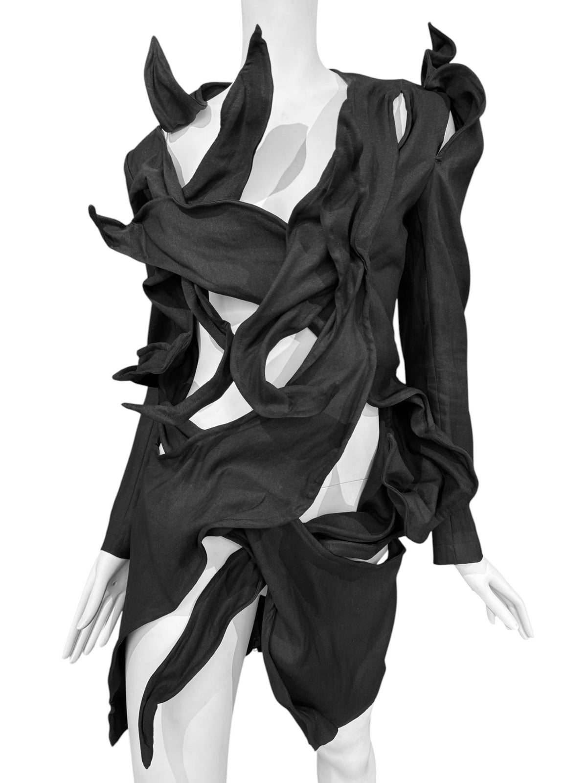 YOHJI YAMAMOTO SS2021 BLACK SCULPTURAL WIRE-DETAIL JACKET