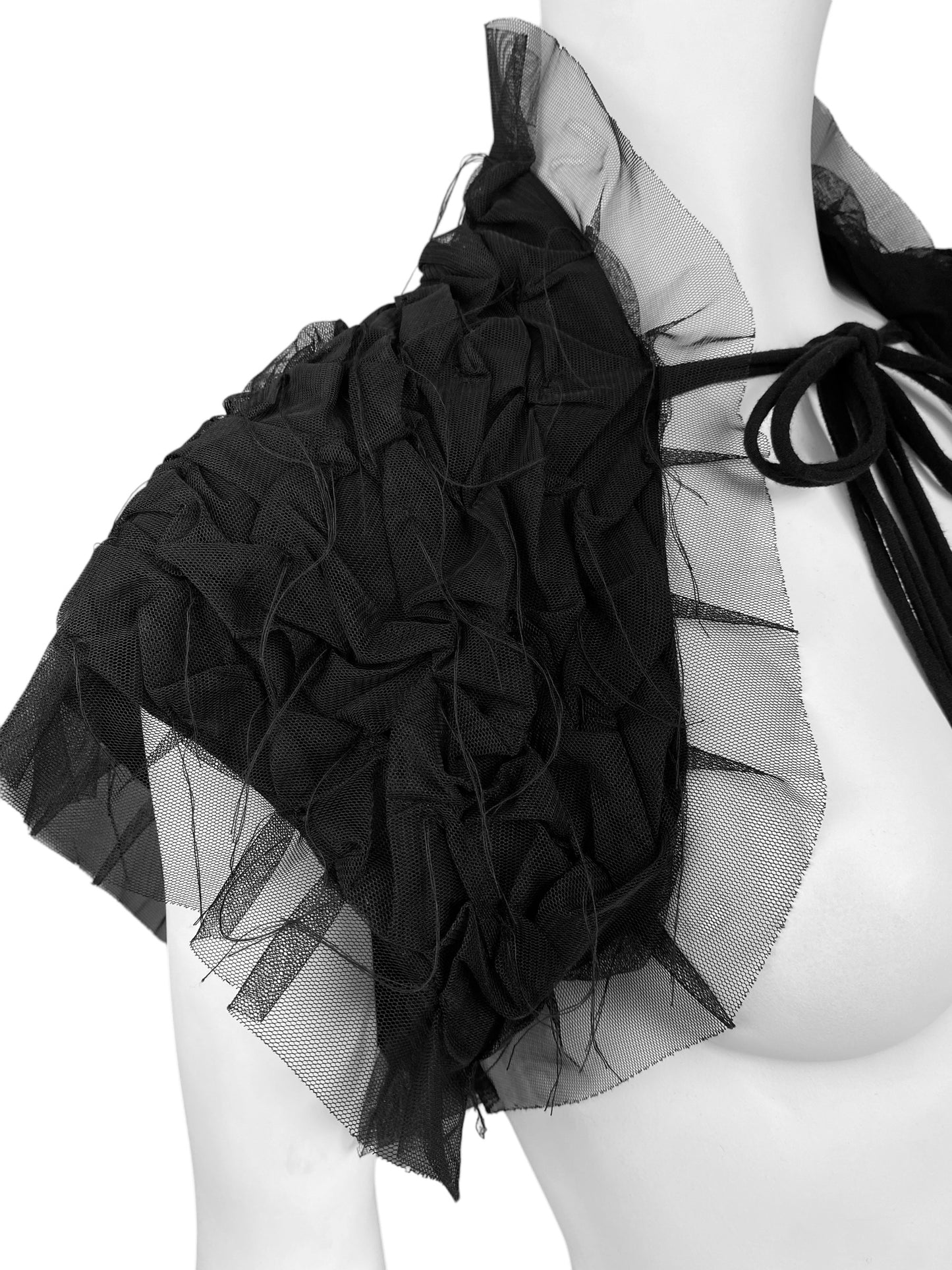 CORA KEMPERMAN 2000s BLACK PLEATED TULLE BOLERO