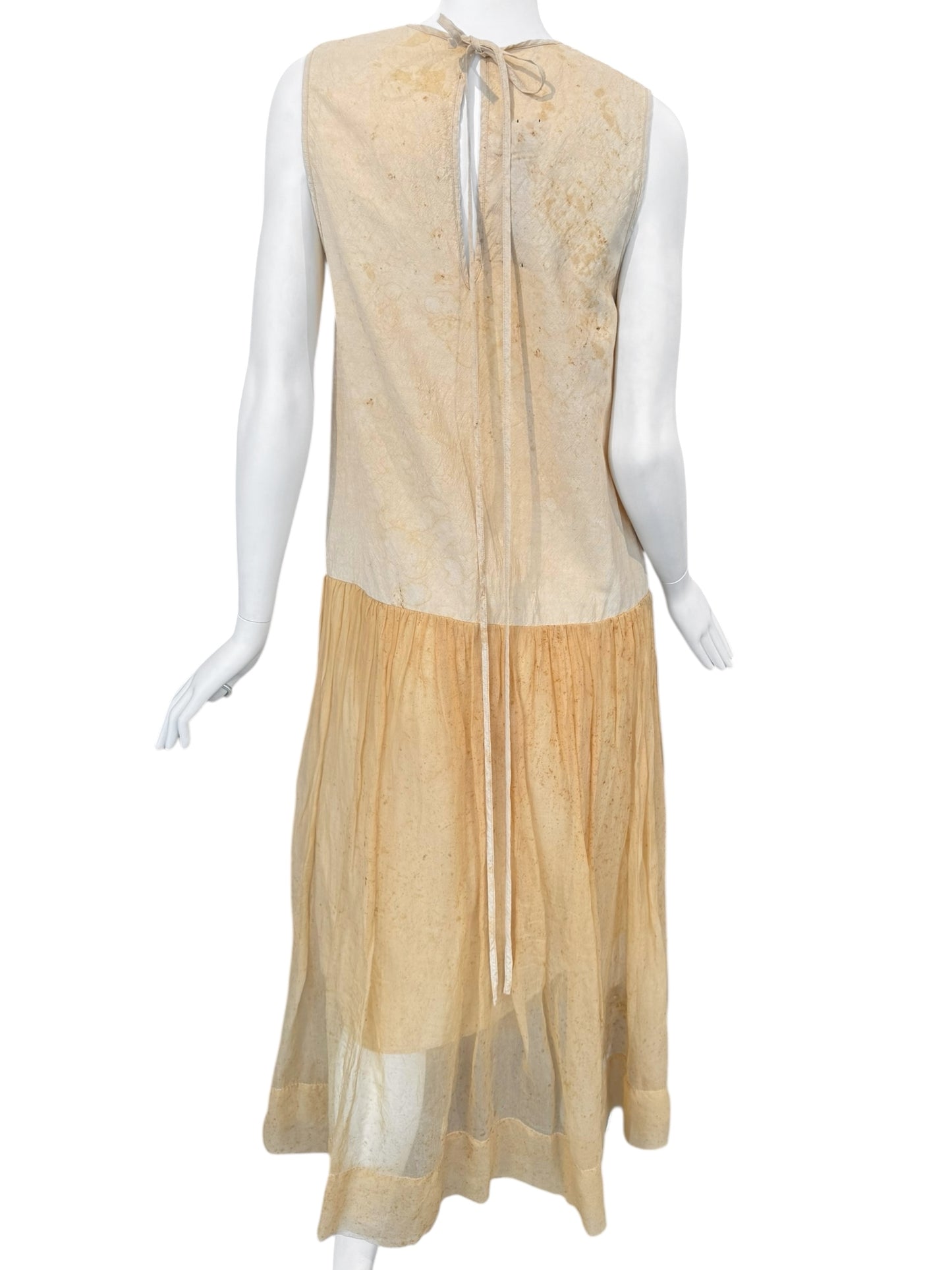 UMA WANG SS2019 YELLOW LINEN & SILK STAINED A-LINE MAXI DRESS