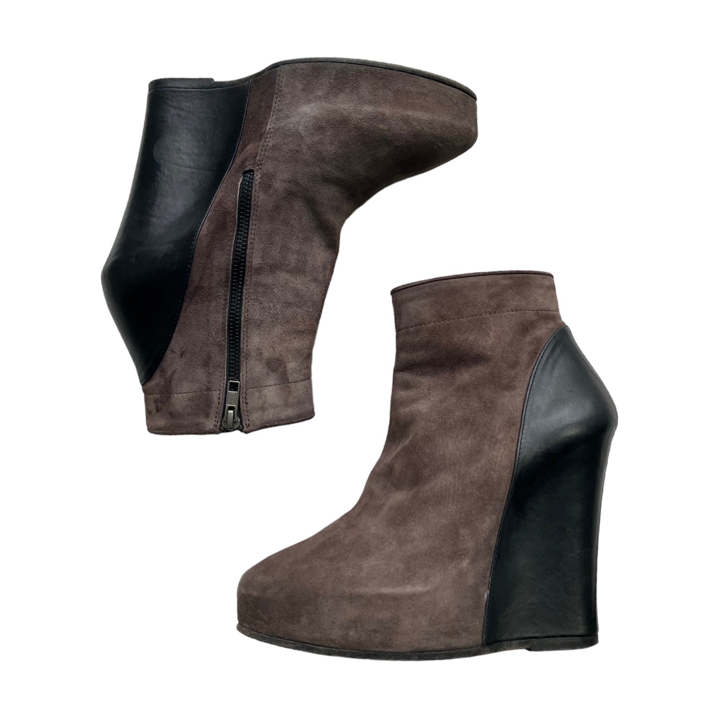 ANN DEMEULEMEESTER SS2011 BLACK & BROWN LEATHER WEDGE ANKLE BOOTS