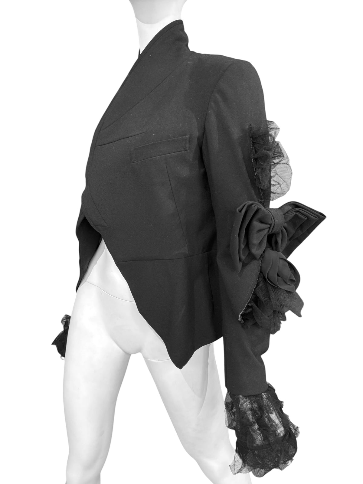 COMME DES GARÇONS FW2004 ‘DARK ROMANCE, WITCH’ BLACK WOOL TULLE & BOW INSERTS BLAZER