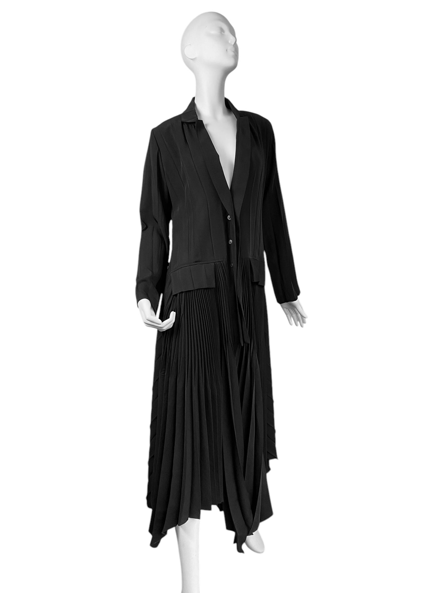 LEIKO 2000s BLACK PLEATED MAXI COAT