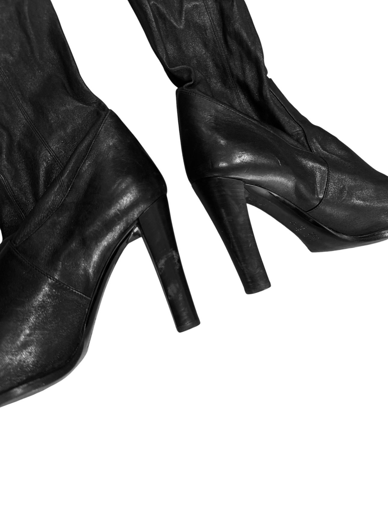 PLEIN SUD FW2003 BLACK LEATHER THIGH-HIGH BOOTS