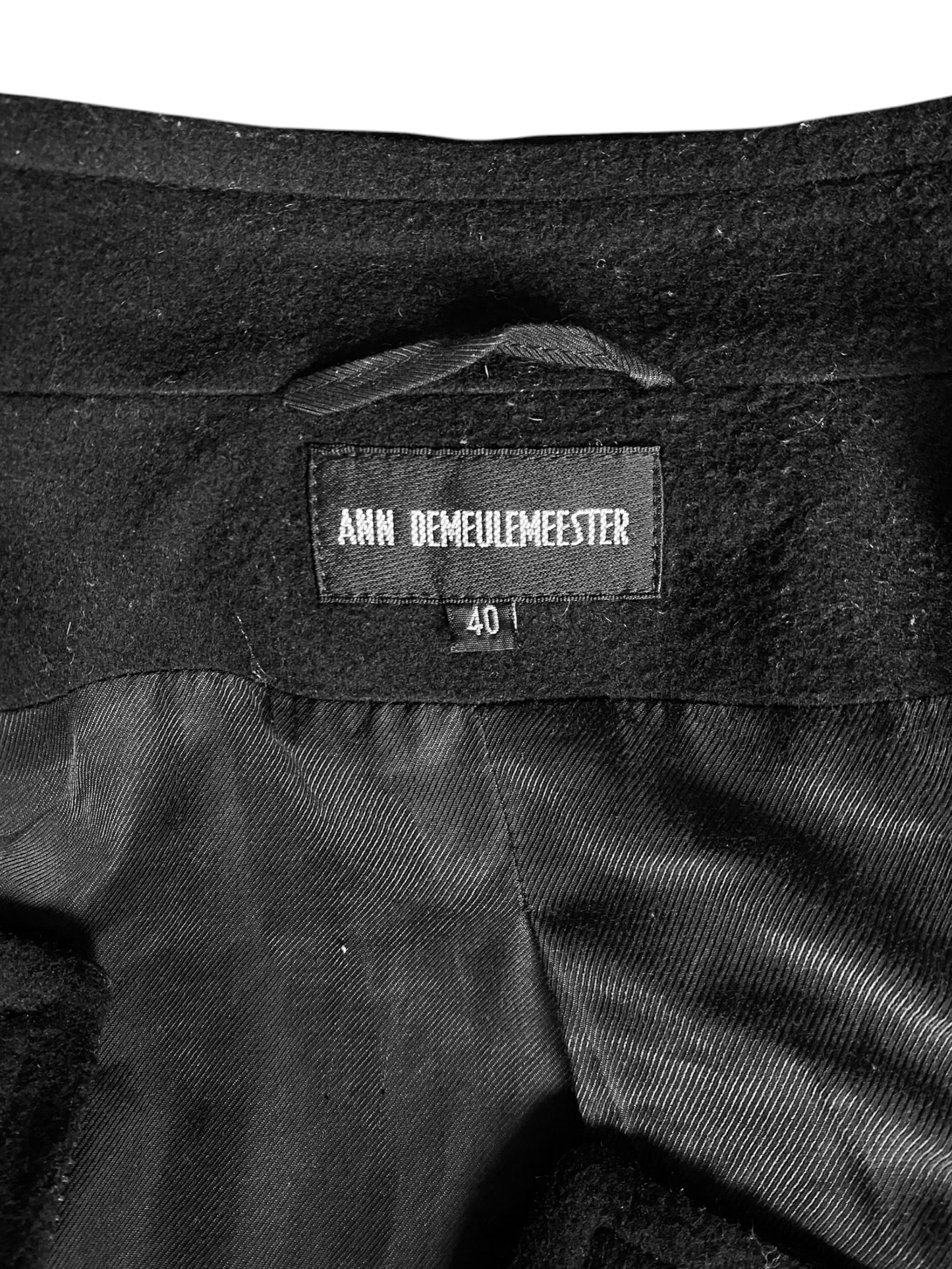 ANN DEMEULEMEESTER FW2012 BLACK WOOL HIGH STRUCTURED COLLAR JACKET