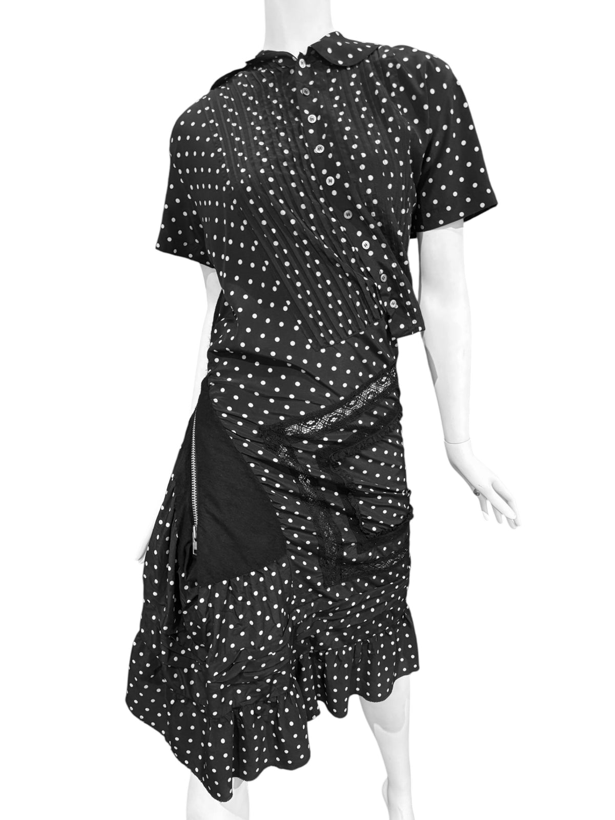 JUNYA WATANABE FW2007 BLACK POLKA DOT TWISTED MIDI DRESS