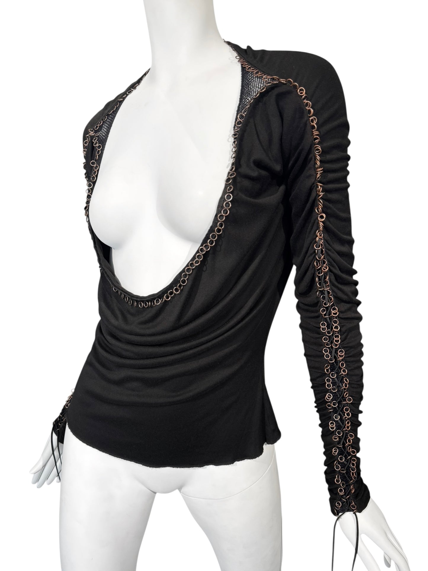 ALEXANDER MCQUEEN FW2002 «SUPERCALIFRAGILISTICEXPIALIDOCIOUS» BLACK LACE-UP PIERCING TOP