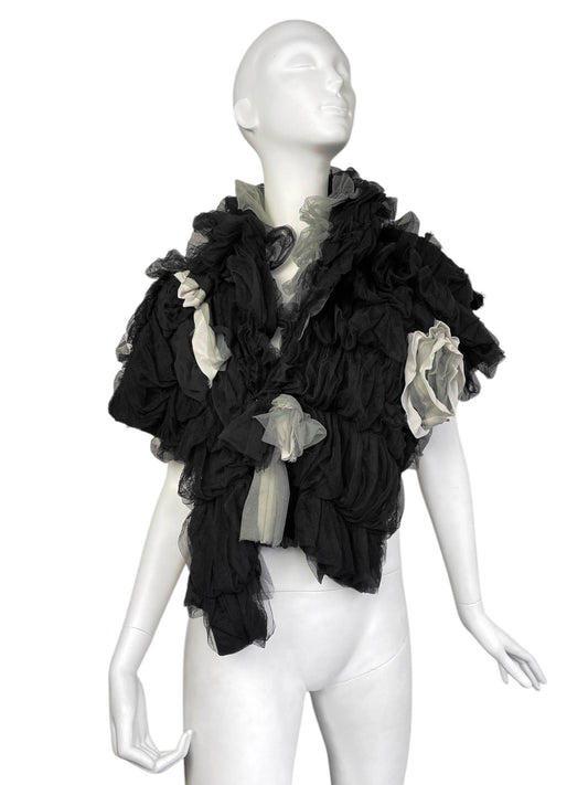 COMME DES GARÇONS ’’ROBE DE CHAMBRE’’ FW2004 BLACK TULLE STATEMENT SHOULDER WRAP