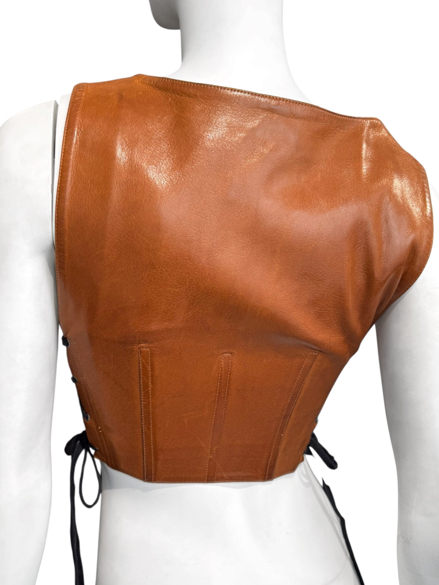 PLEIN SUD SS1990 BROWN LEATHER LACE-UP CORSET