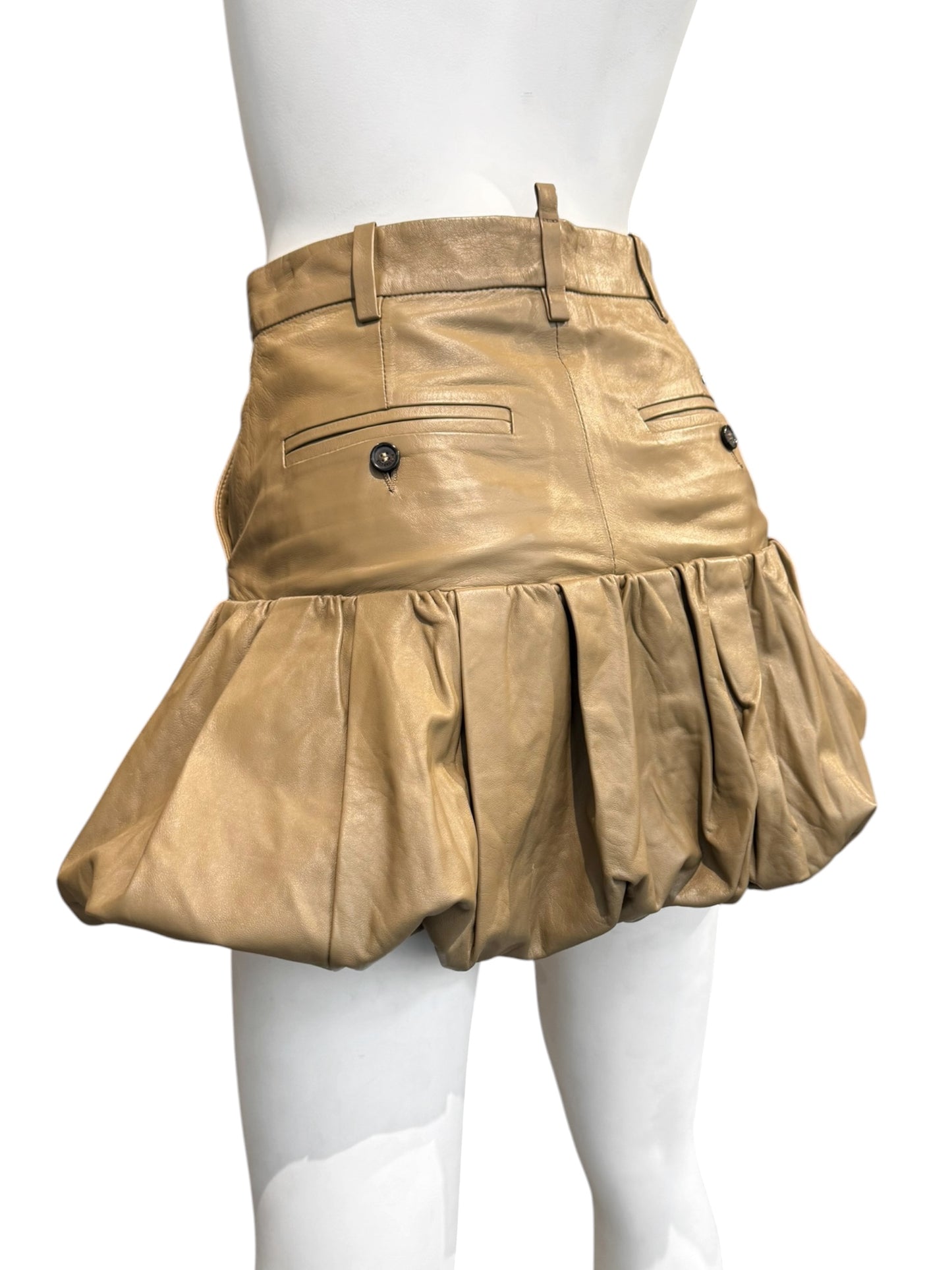DSQUARED2 FW2021 BEIGE LEATHER BUBBLE MINI SKIRT