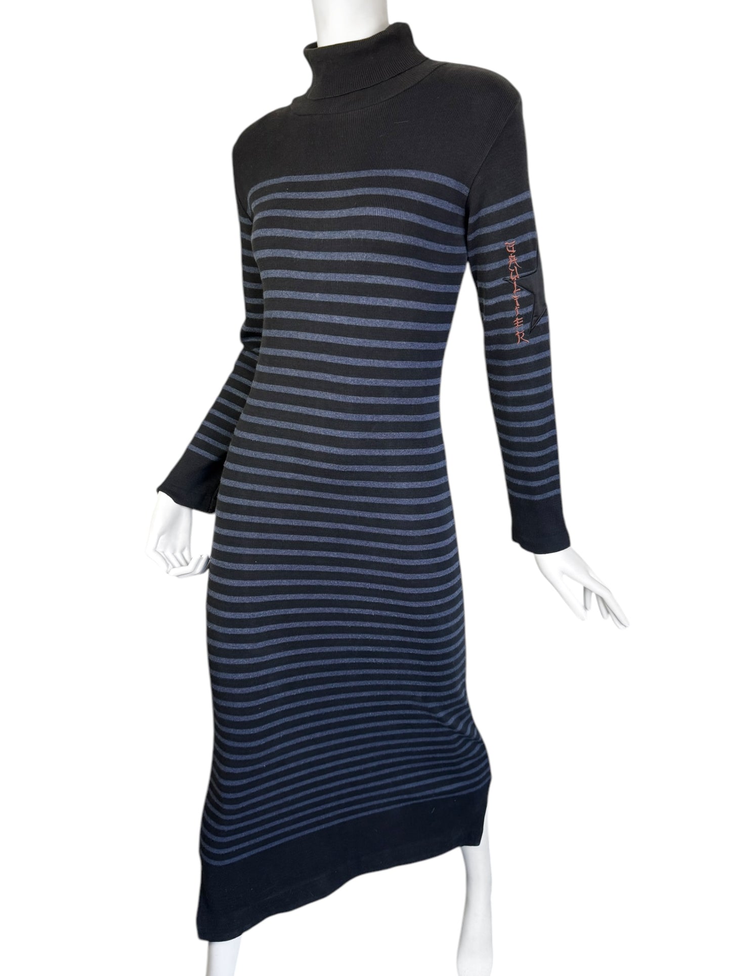 JEAN PAUL GAULTIER 1990s BLACK & BLUE STRIPED SAILOR MAXI DRESS