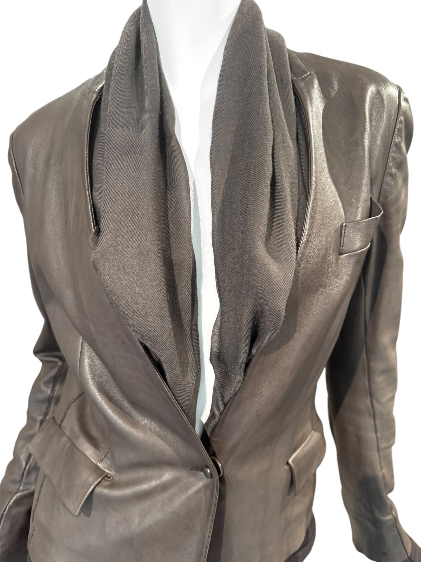 ISAAC SELLAM 2010s BROWN LEATHER SCARF JACKET