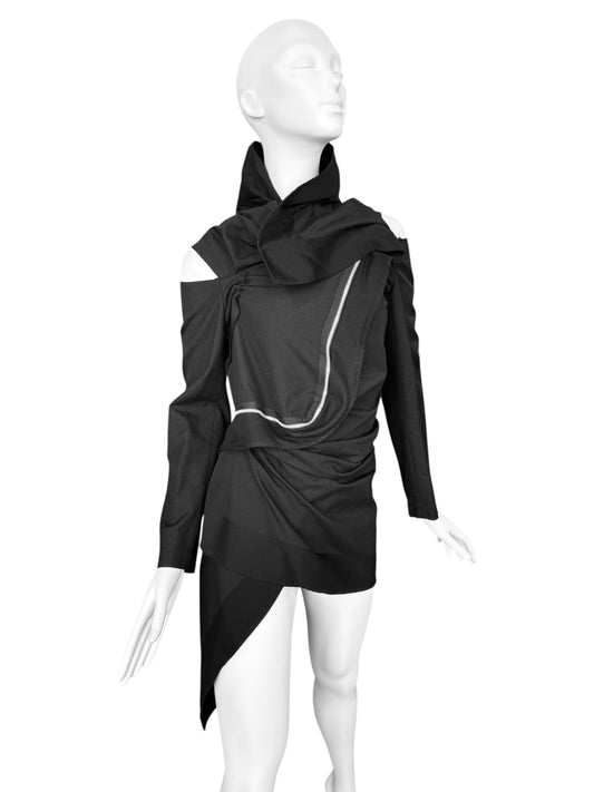 COMME DES GARÇONS FW2003 BLACK WOOL ASYMMETRICAL ZIP JACKET