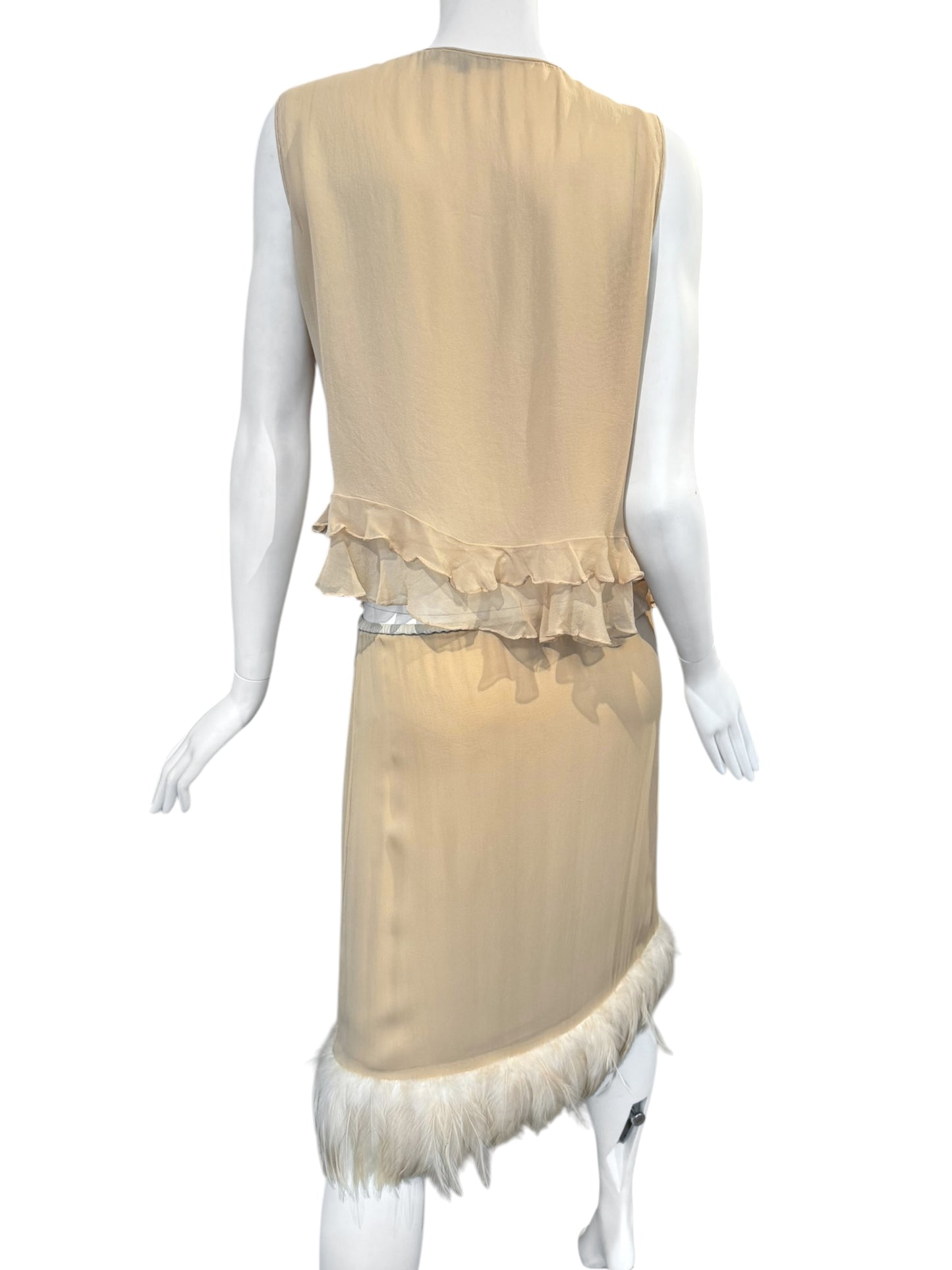 GUCCI SS1999 BY TOM FORD BEIGE SILK FEATHERS TRIM 2P. SET