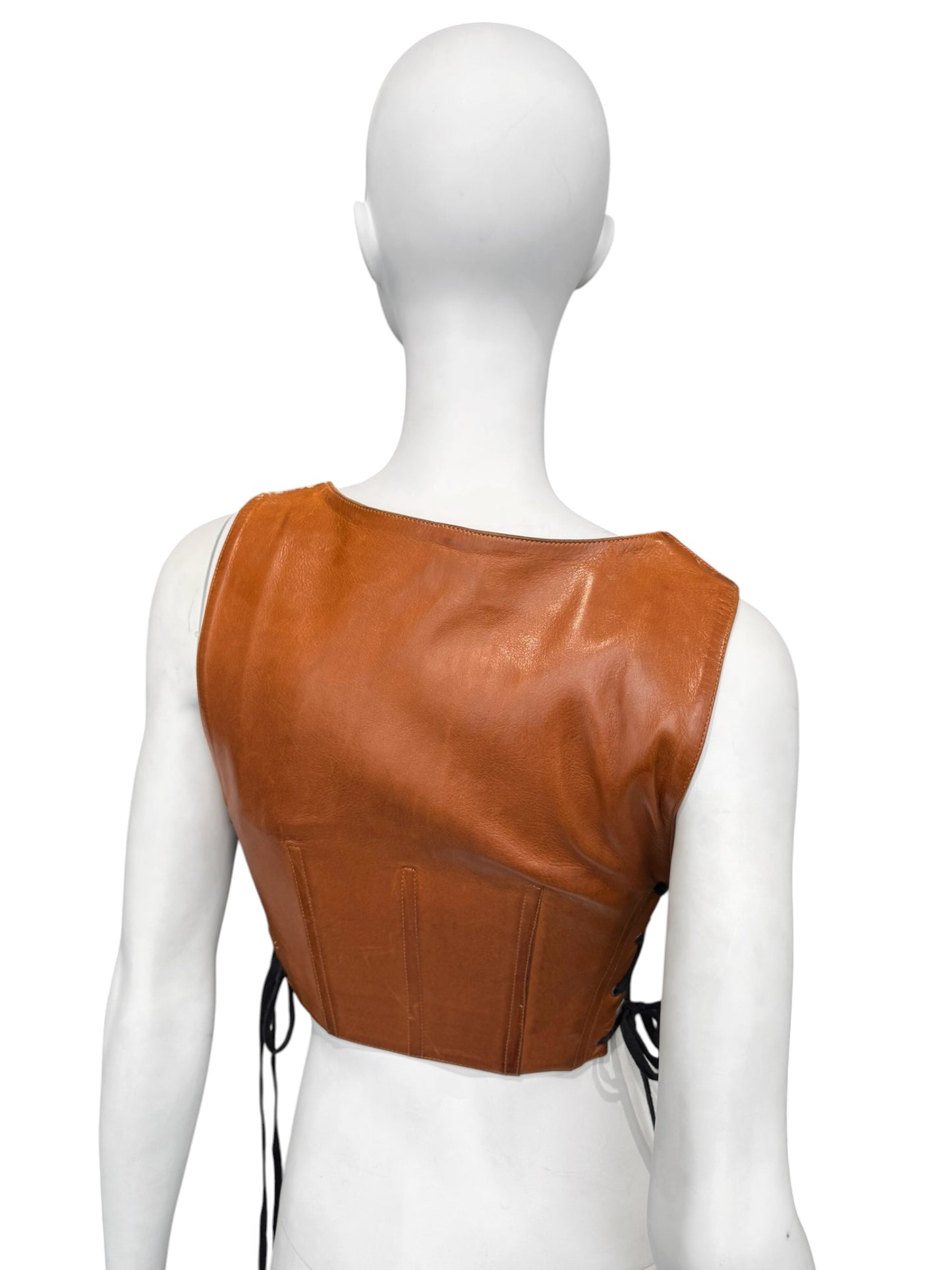 PLEIN SUD SS1990 BROWN LEATHER LACE-UP CORSET