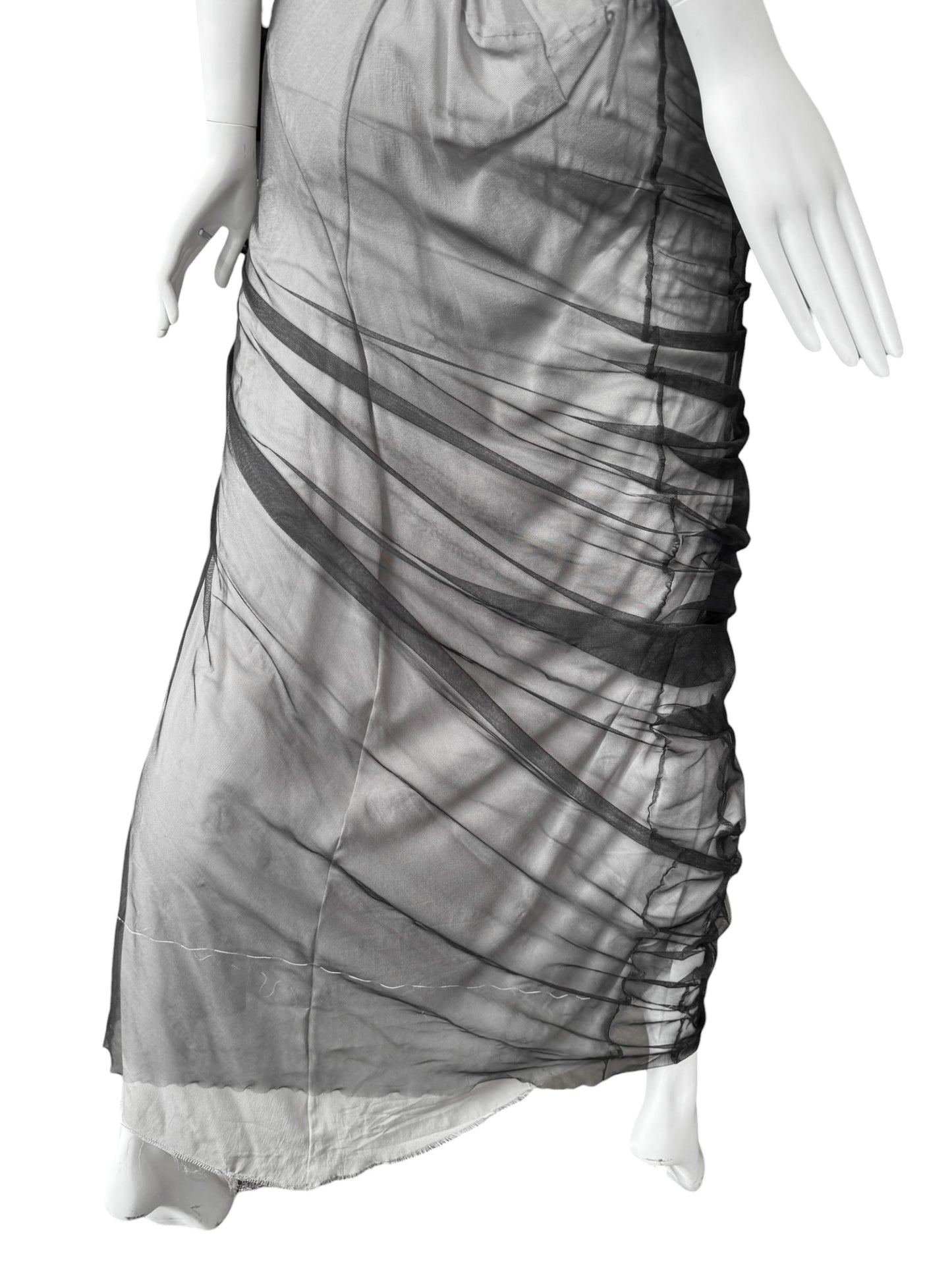 MAISON MARGIELA SS2021 BY JOHN GALLIANO BLACK & WHITE LAYERED DRAPÉ MAXI DRESS