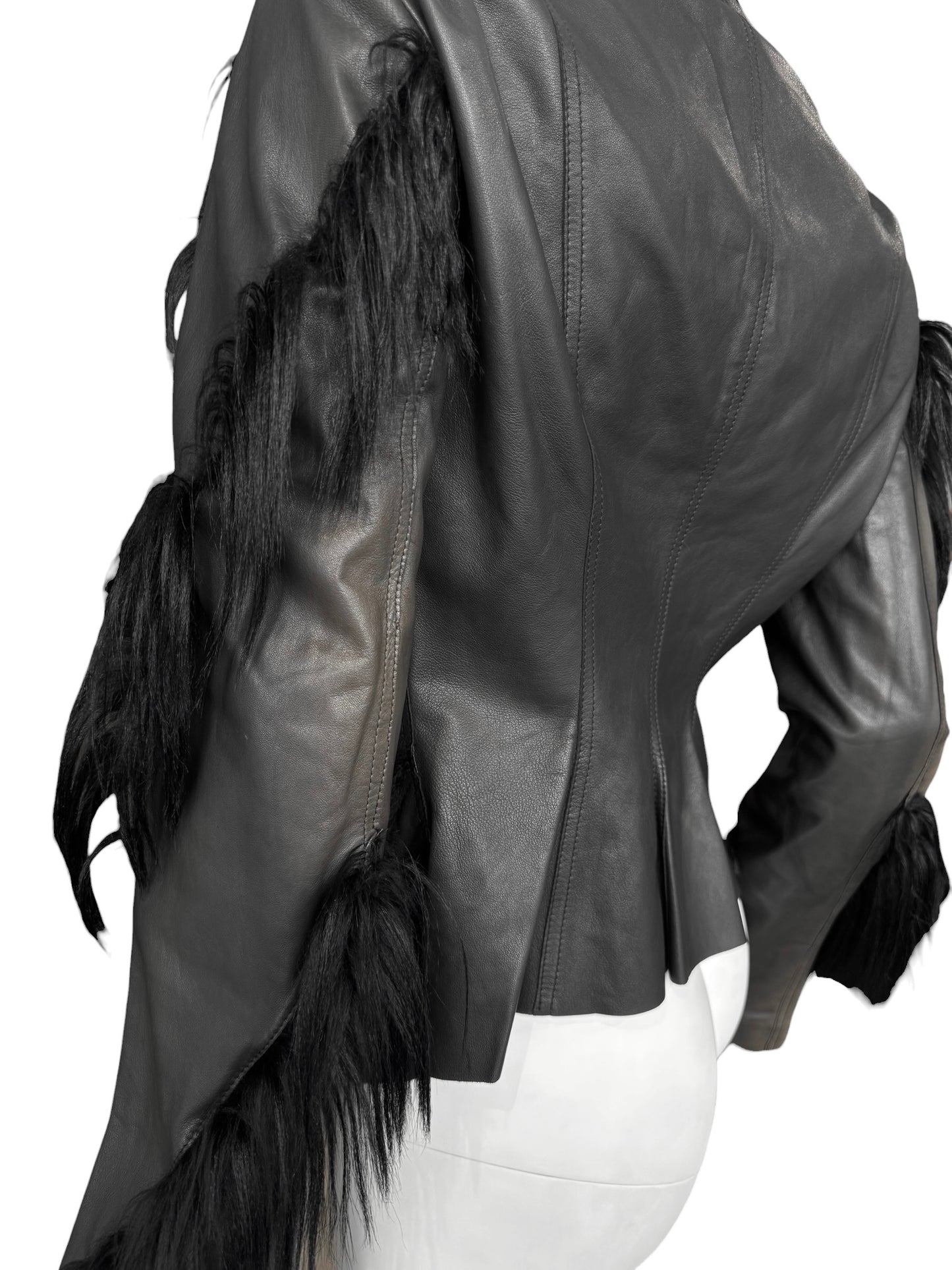 REVILLON FW2003 BY RICK OWENS BLACK LEATHER & MONKEY FUR JACKET