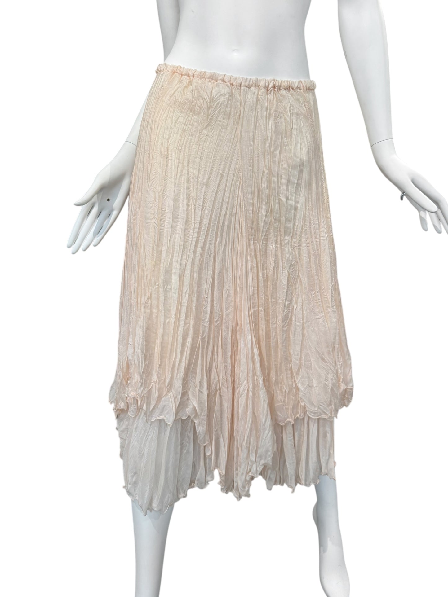 PLEIN SUD 2000s PALE BLUSH SILK CREASED MIDI SKIRT