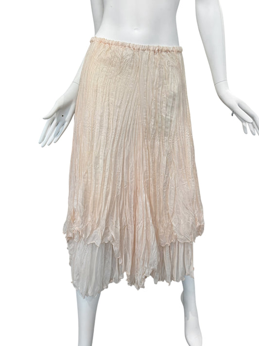 PLEIN SUD 2000s PALE BLUSH SILK CREASED MIDI SKIRT