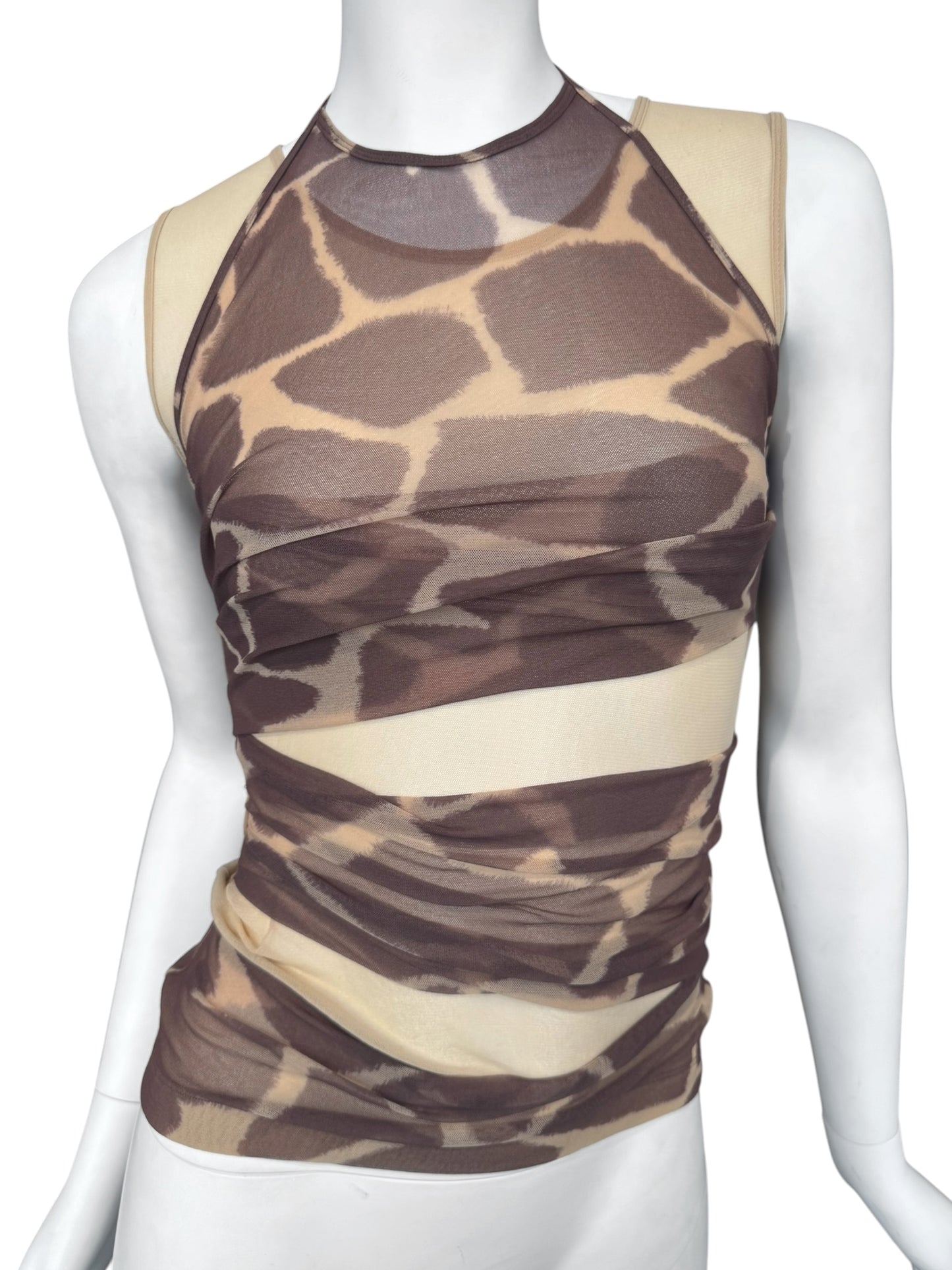 PLEIN SUD JEANS SS1998 GIRAFE PRINT MESH LAYERED TANK TOP