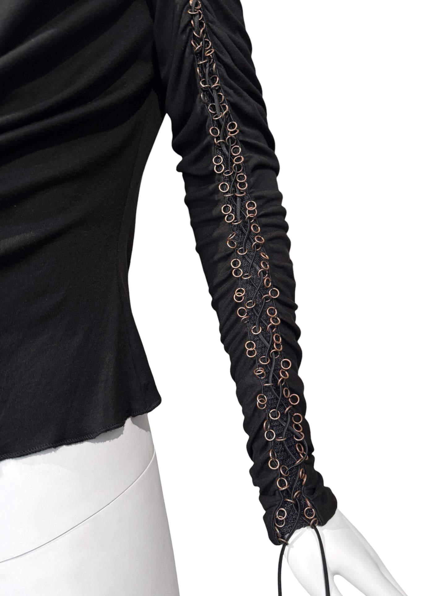 ALEXANDER MCQUEEN FW2002 «SUPERCALIFRAGILISTICEXPIALIDOCIOUS» BLACK LACE-UP PIERCING TOP