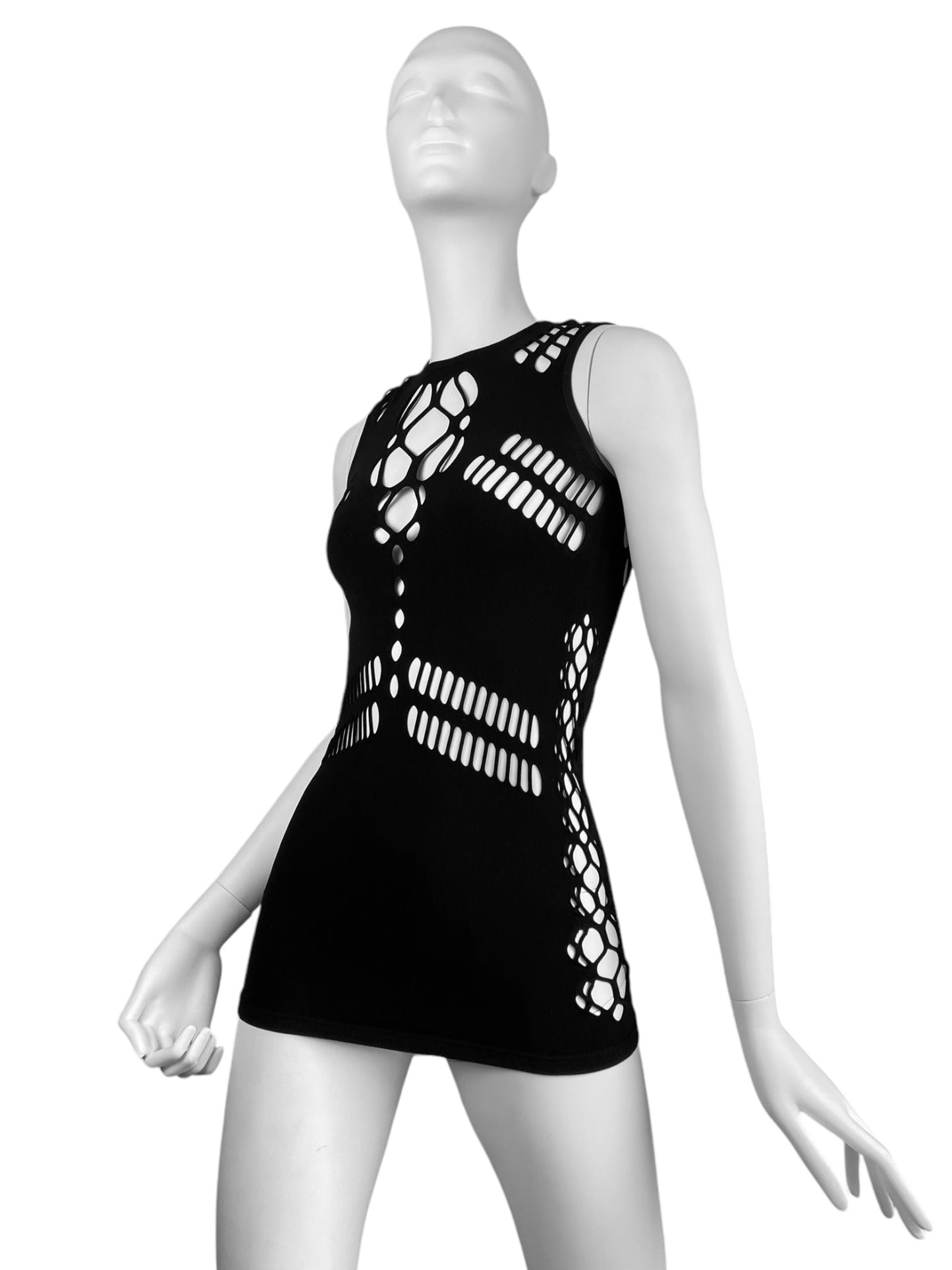 GUCCI 2008 BY FRIDA GIANNINI BLACK GRAPHIC CUT OUT TANK TOP