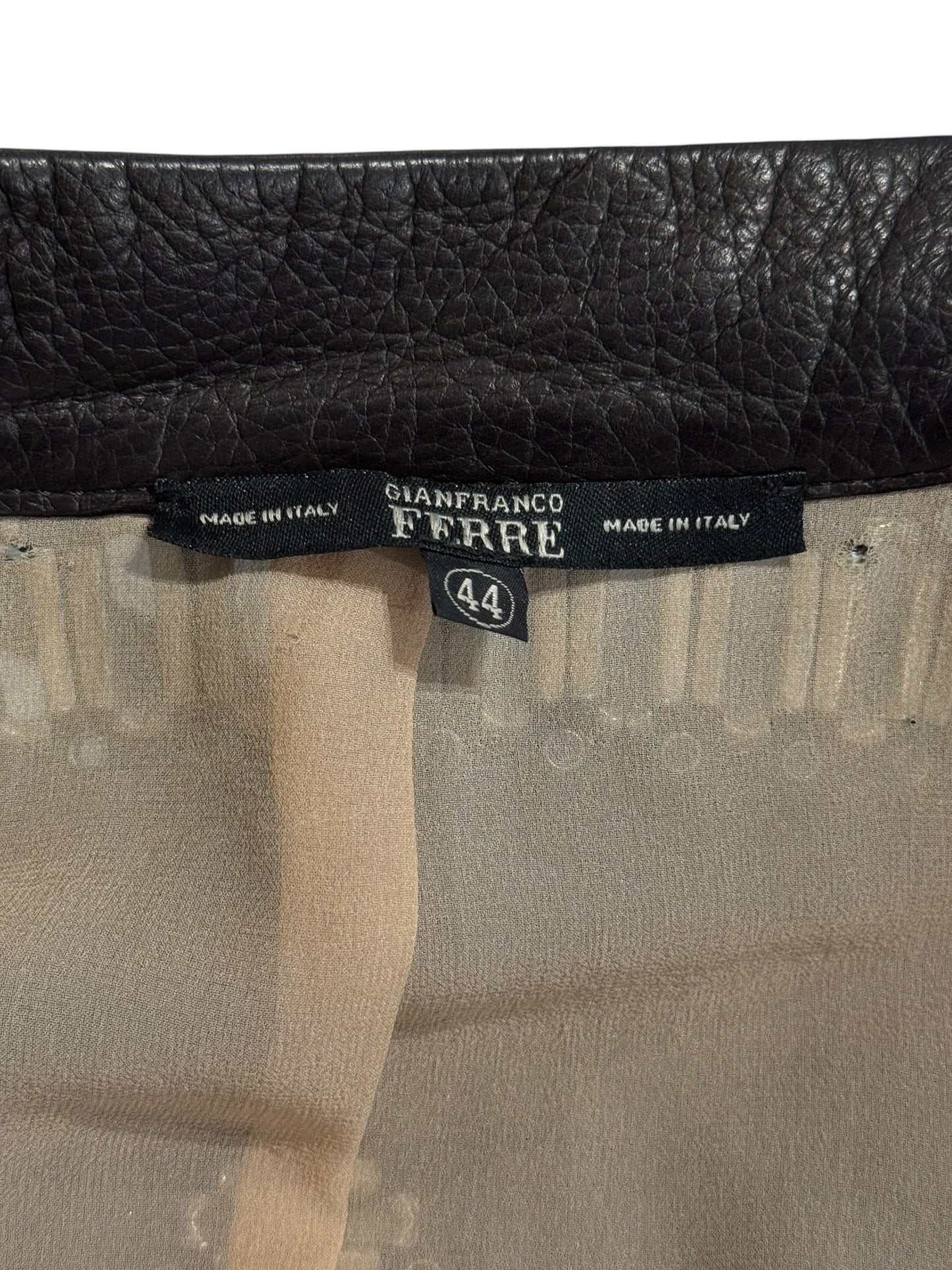 GIANFRANCO FERRE SS2004 DARK BROWN LEATHER GROMMET & STUD EMBELLISHED JACKET