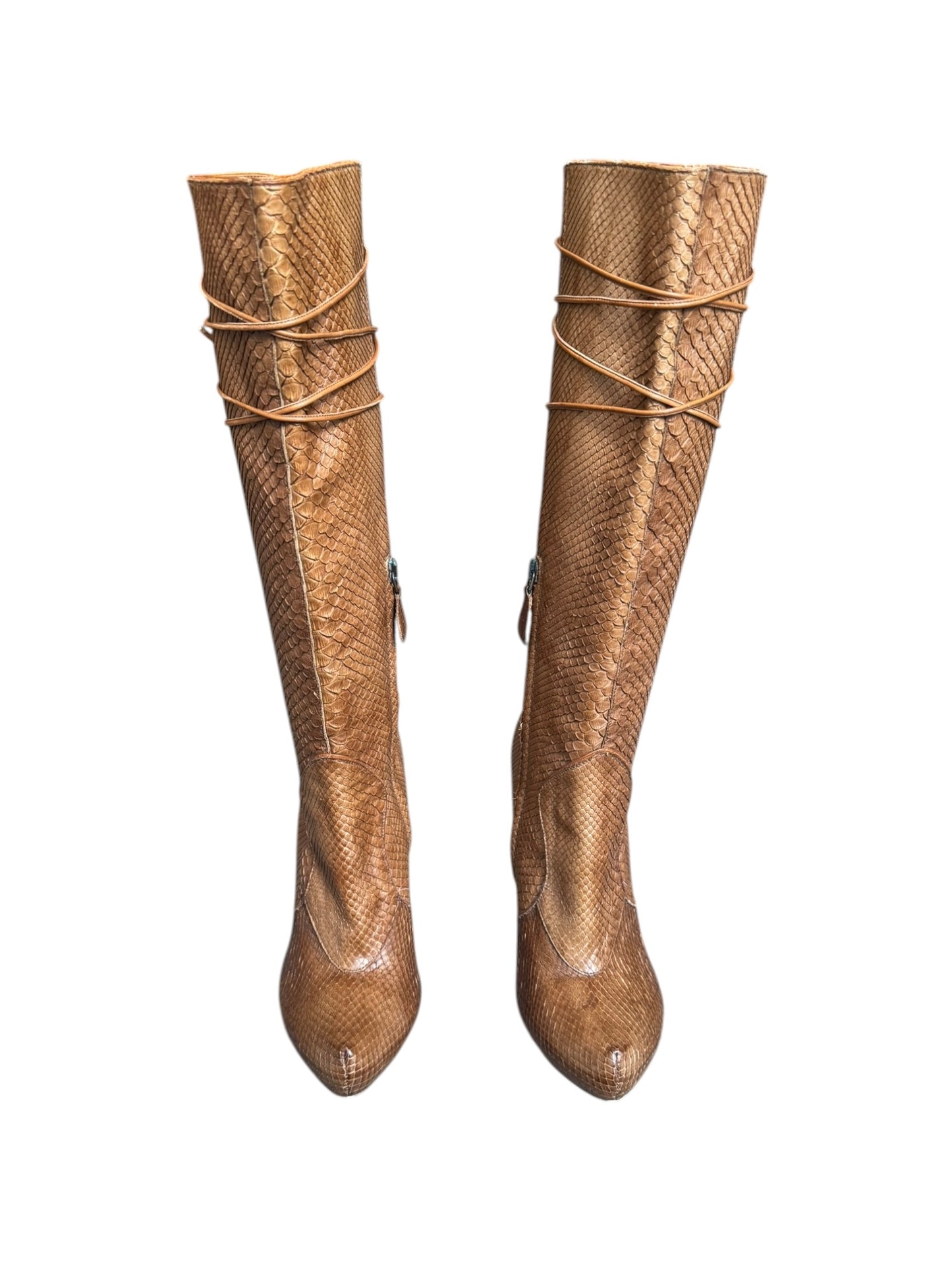 ALEXANDER MCQUEEN FW2002 «SUPERCALIFRAGILISTICEXPIALIDOCIOUS» BROWN SNAKESKIN LACE-UP BOOTS