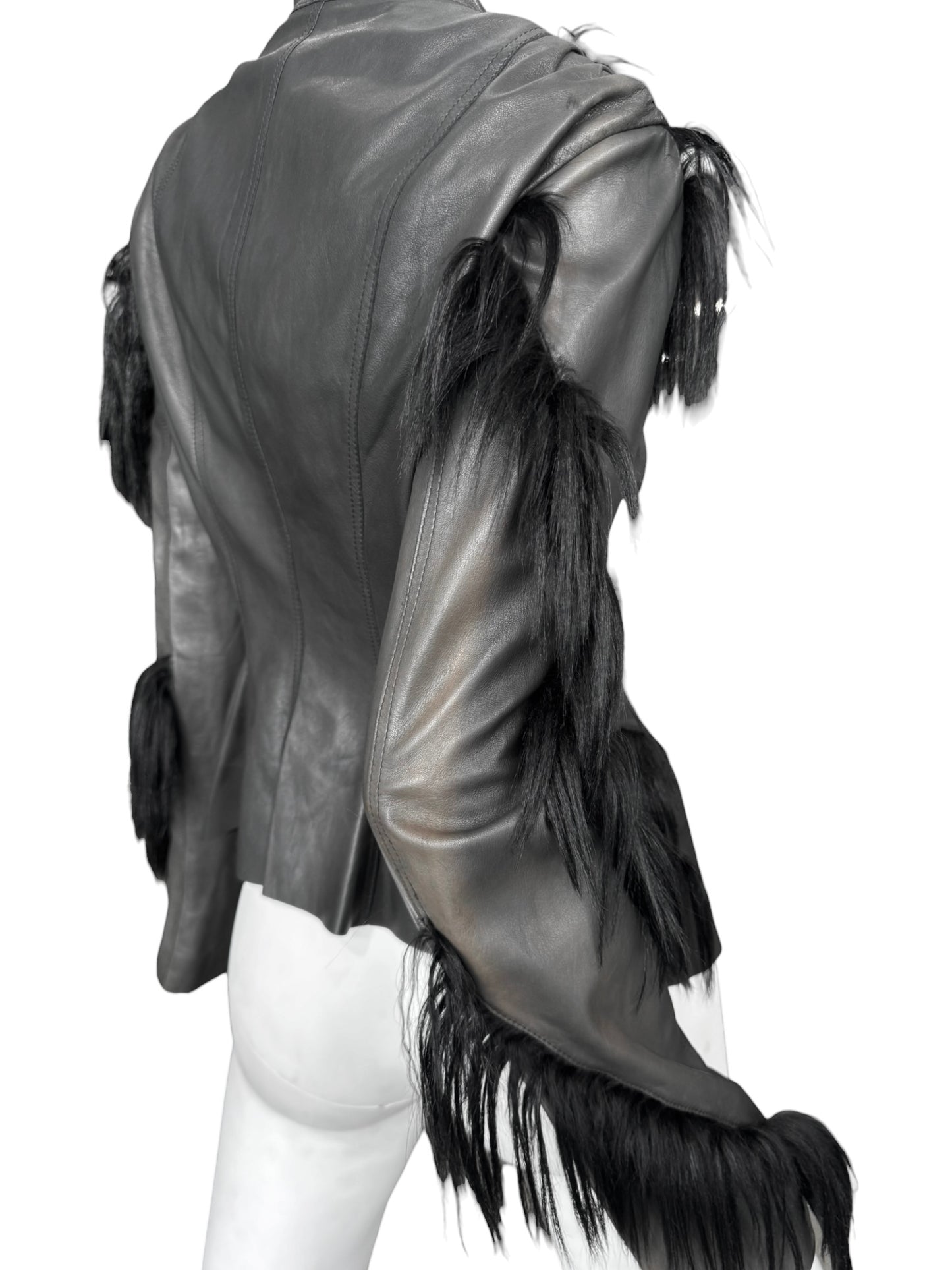 REVILLON FW2003 BY RICK OWENS BLACK LEATHER & MONKEY FUR JACKET