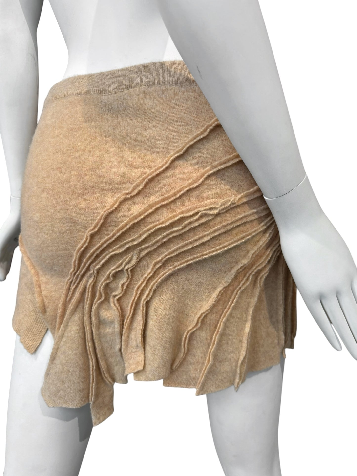 PLEIN SUD JEANS FW2003 BEIGE WOOL ASYMMETRICAL MINI SKIRT