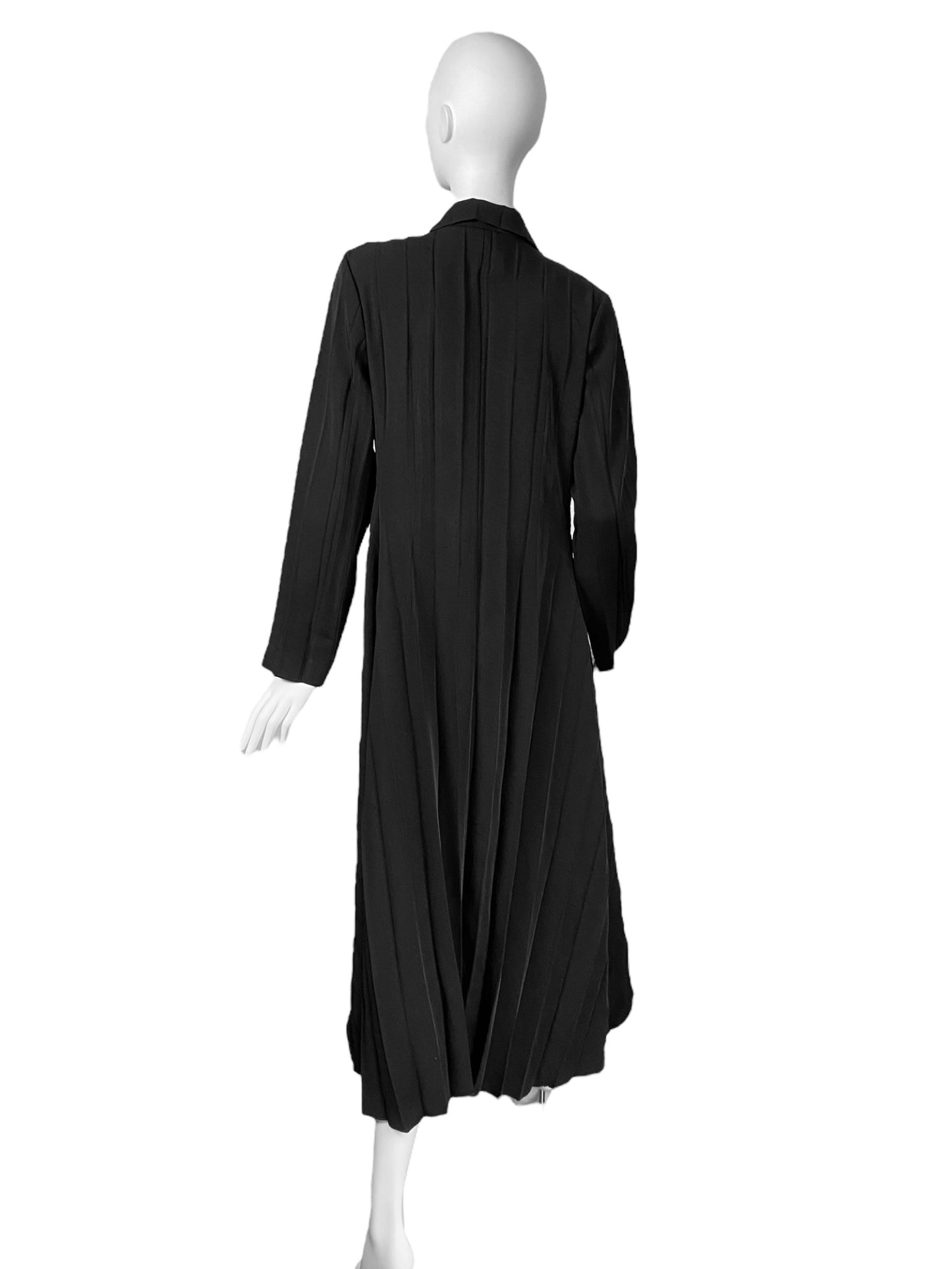 LEIKO 2000s BLACK PLEATED MAXI COAT