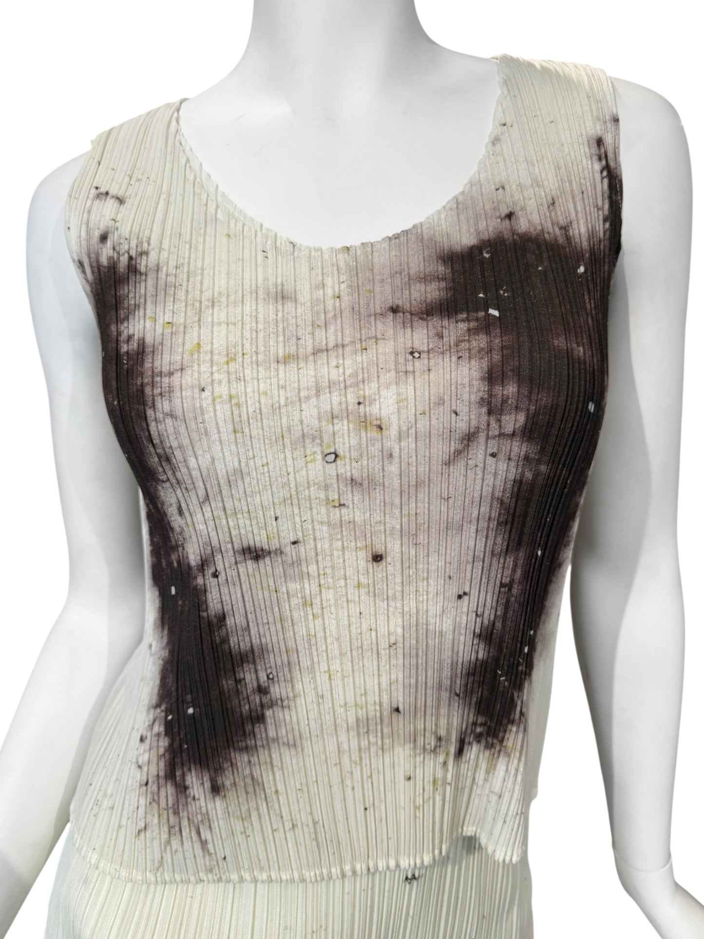 PLEATS PLEASE ISSEY MIYAKE 1998 X CAI GUO-QIANG GUNPOWDER PRINT PLEATED 3P. SET (TOP, PANTS & TUNIC)
