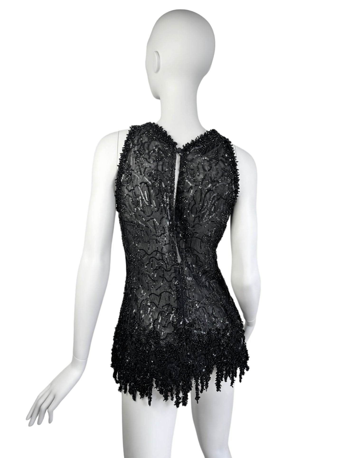 VALENTINO 1990s BLACK SILK TULLE BEADED MINI DRESS