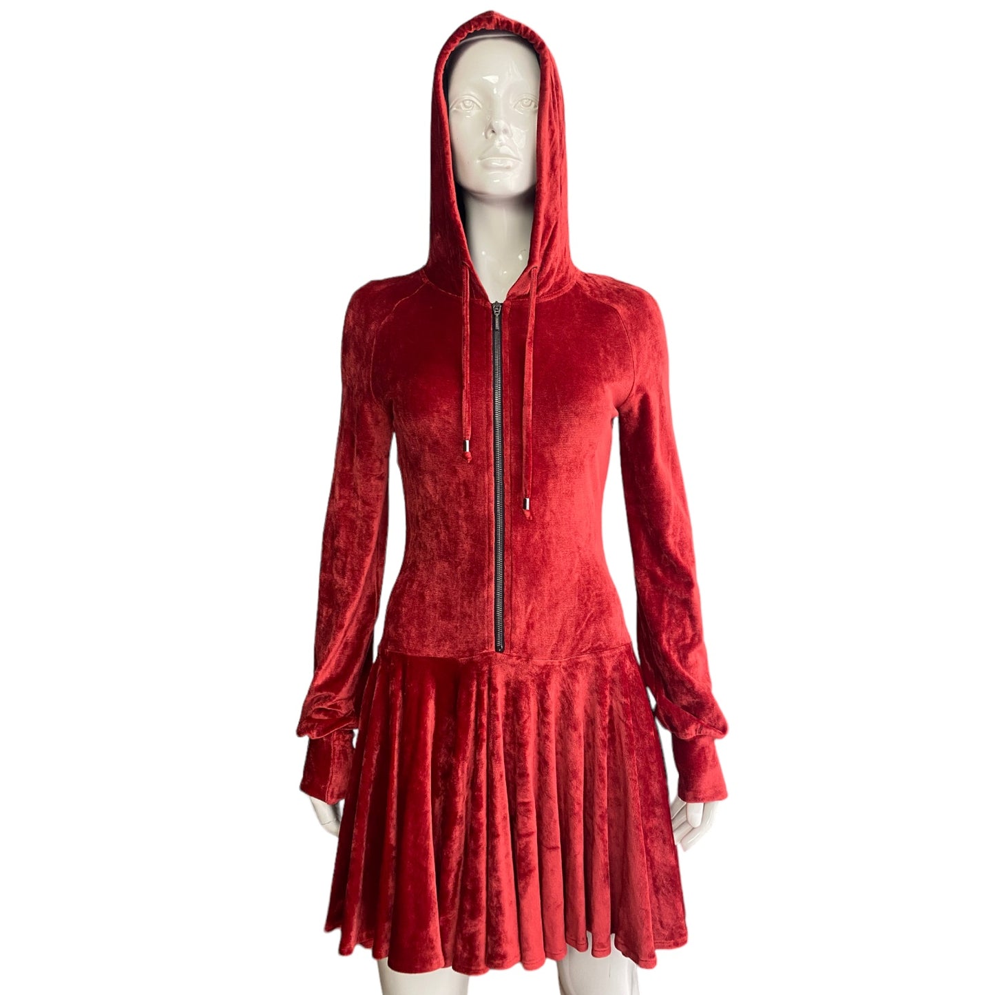 PLEIN SUD JEANIUS 2010s RED VELVET HOODED MINI DRESS