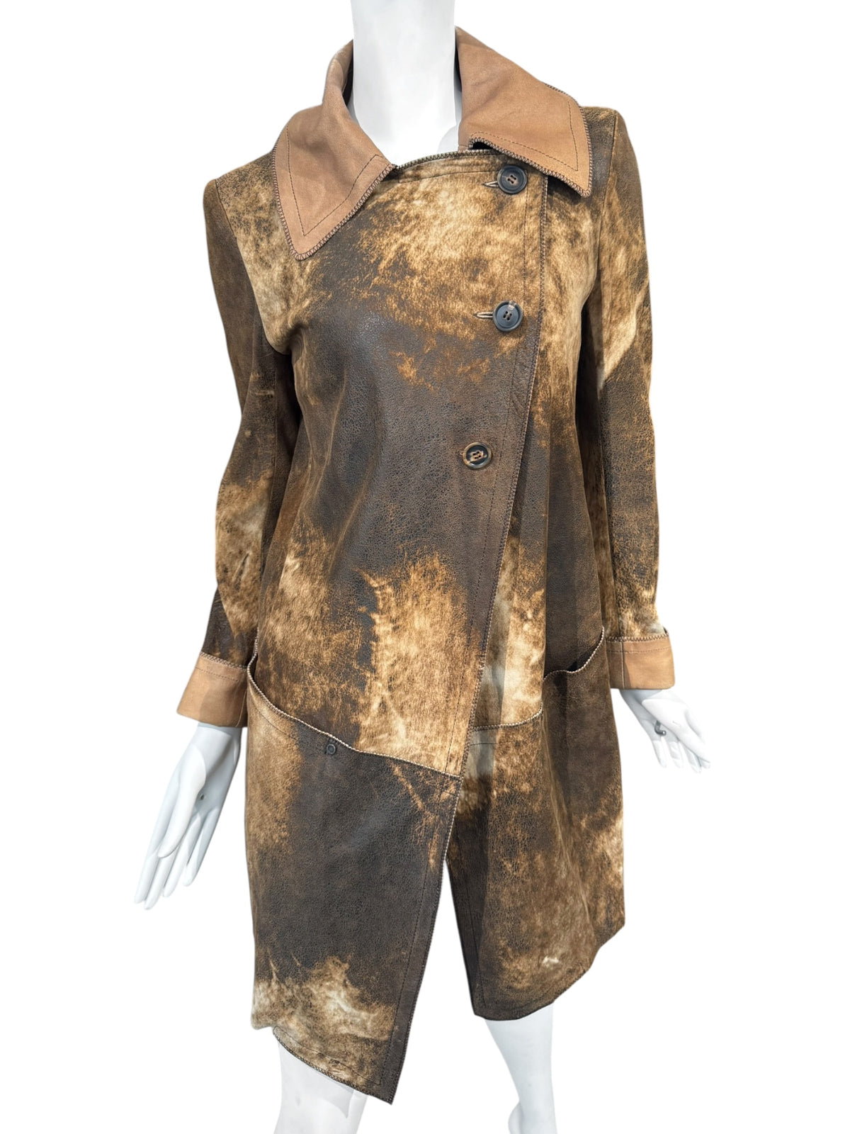 PLEIN SUD JEANIUS FW2011 BROWN LEATHER & FUR 2P. COAT