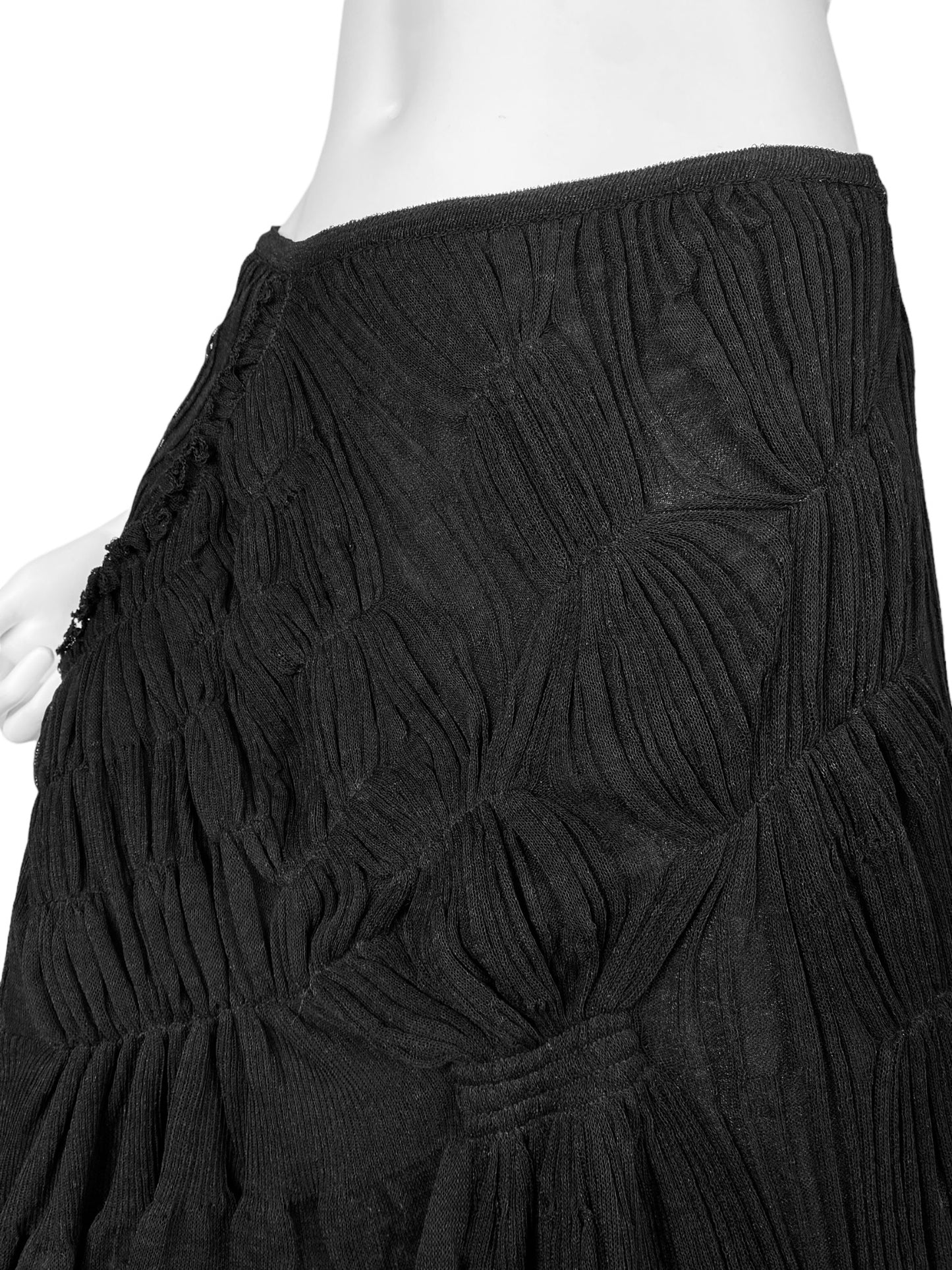 PLEIN SUD 2000s BLACK KNIT ASYMMETRICAL GATHERED SKIRT/BUSTIER TOP