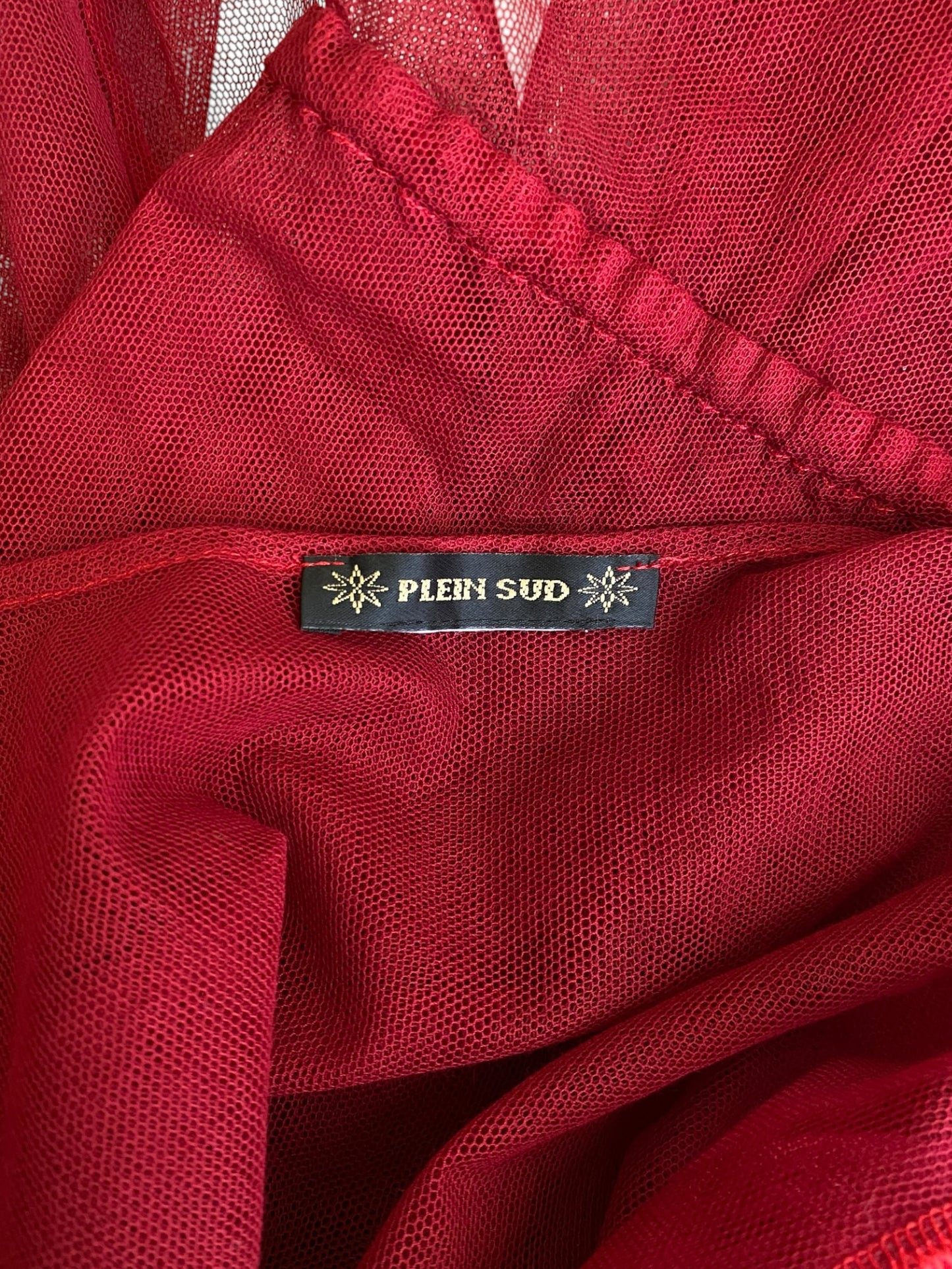 PLEIN SUD FW1994 RED TULLE PICOT SHEER CARDIGAN