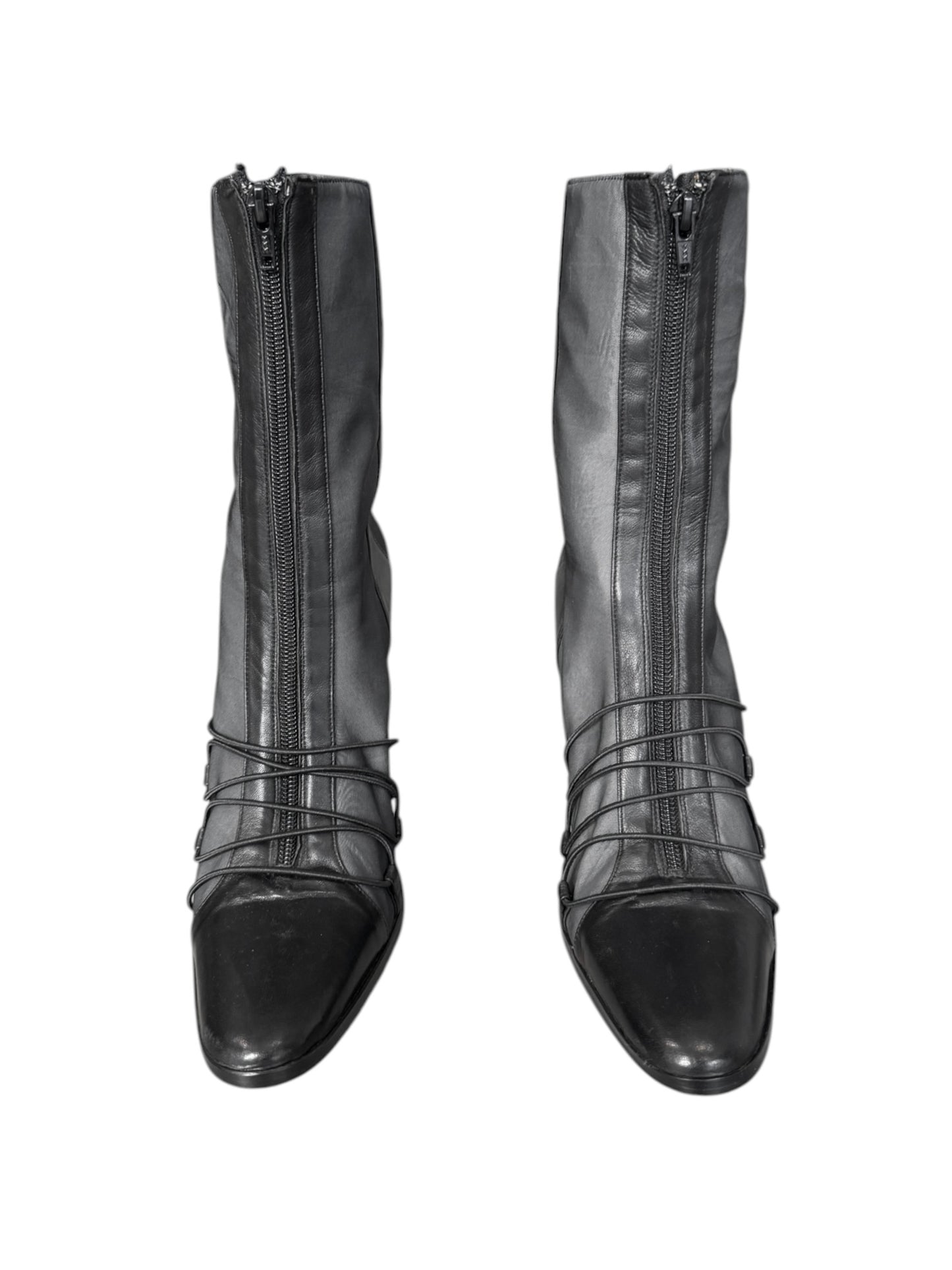 PLEIN SUD 2000s BLACK & GREY LACE-UP BOOTS