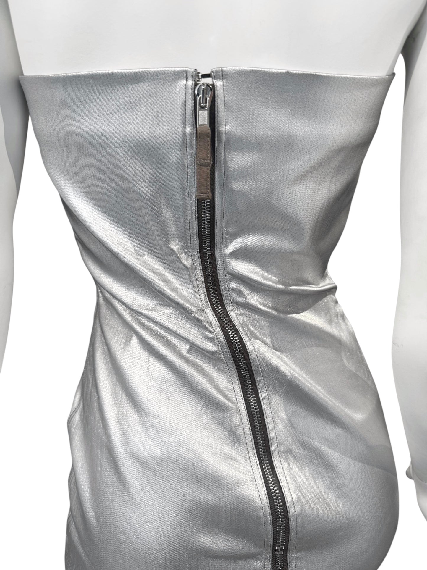 RICK OWENS FW2022 SILVER COATED BUSTIER MINI DRESS