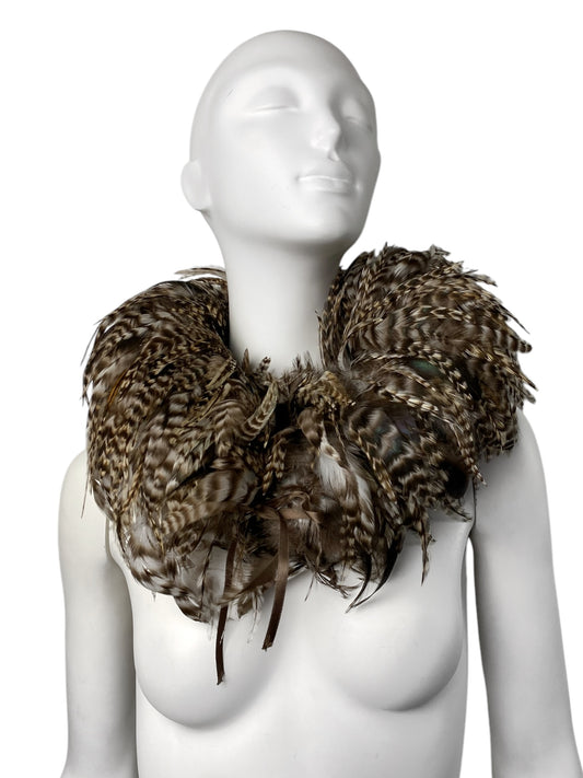 2000s BROWN PHEASANT FEATHERS CHOKER SCARF