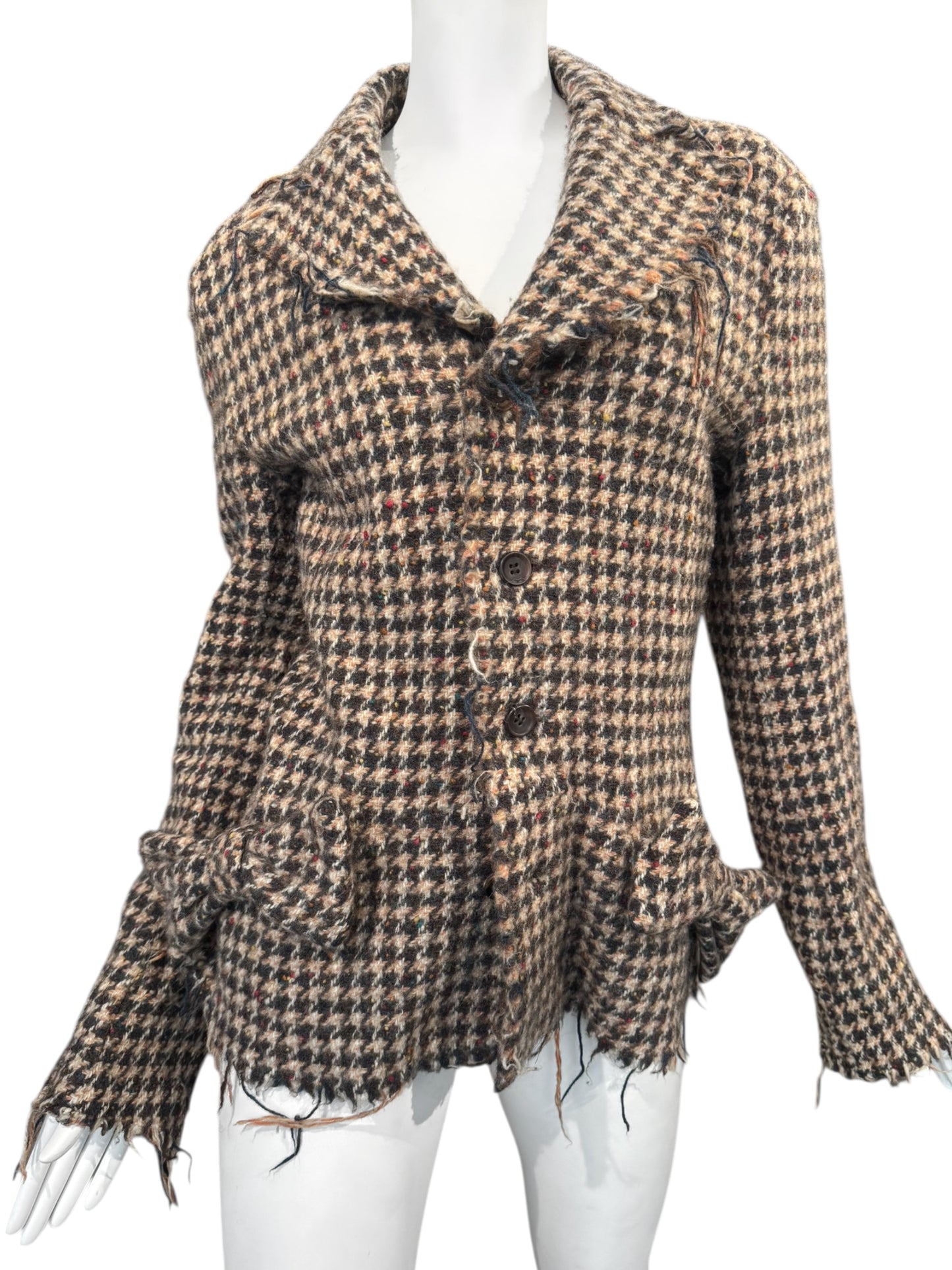 JUNYA WATANABE FW2003 BROWN WOOL HOUNDSTOOTH TWEED BOW BLAZER