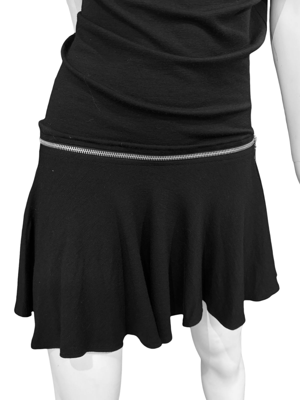 PLEIN SUD FW2003 BLACK ASYMMETRICAL ZIP MINI DRESS