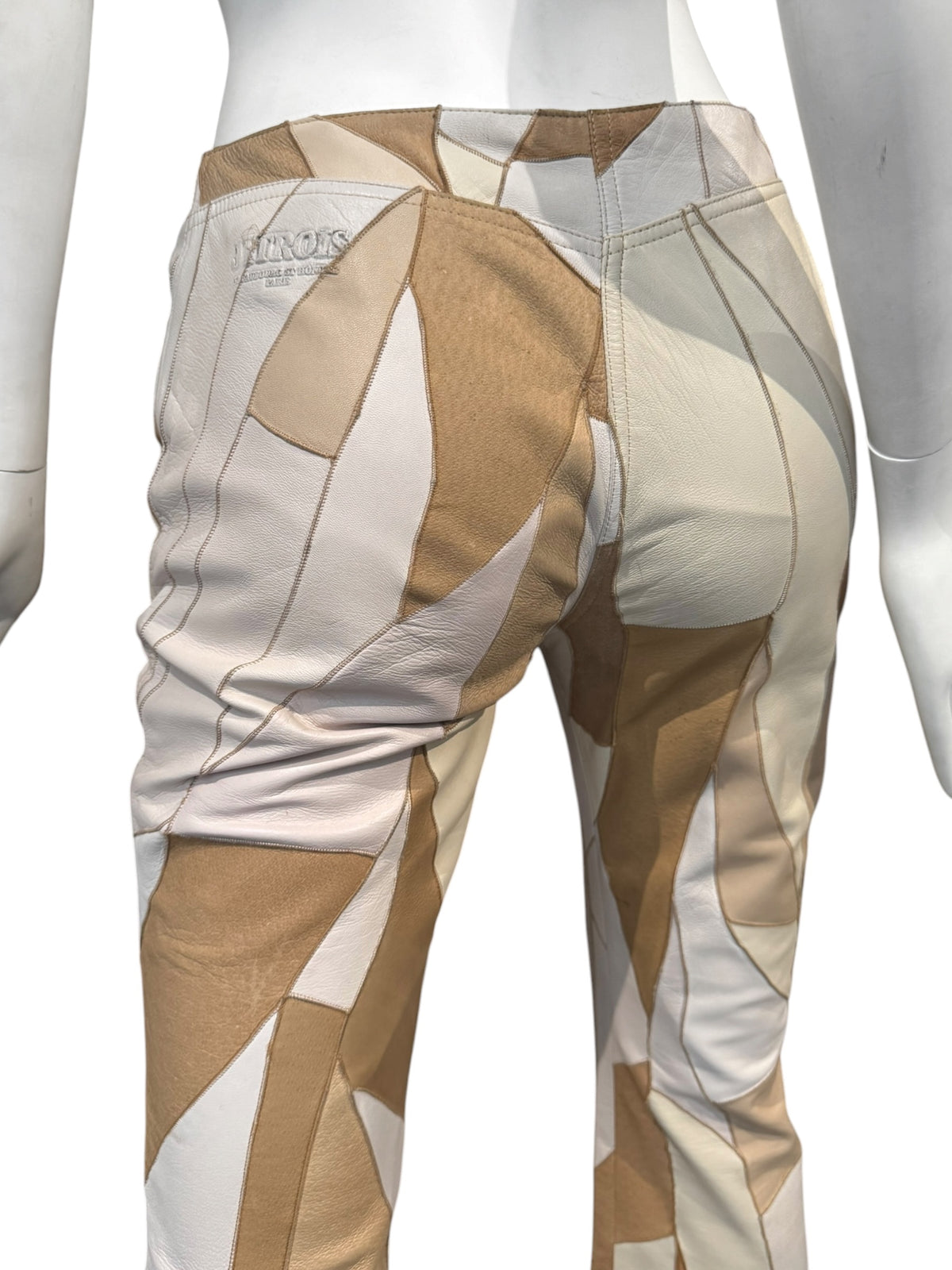 JITROIS 2000s BEIGE LEATHER PATCHWORK PANTS